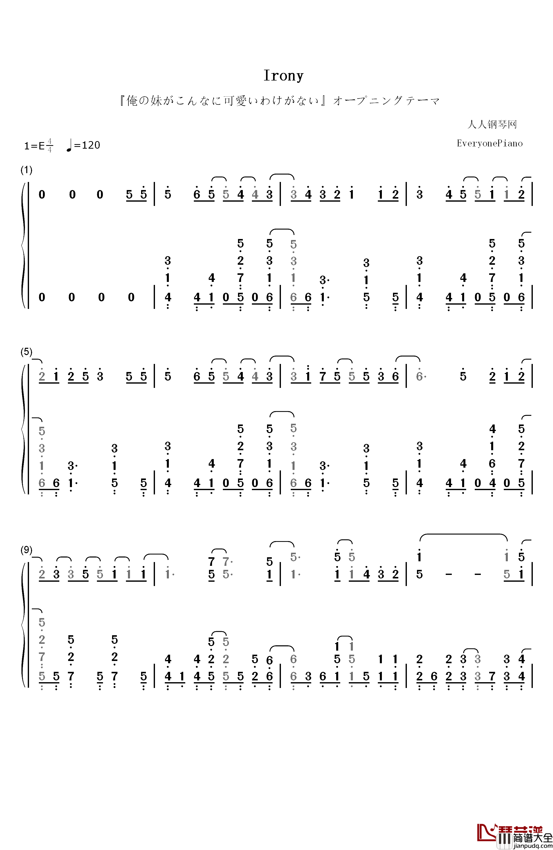 Irony钢琴简谱_数字双手_ClariS