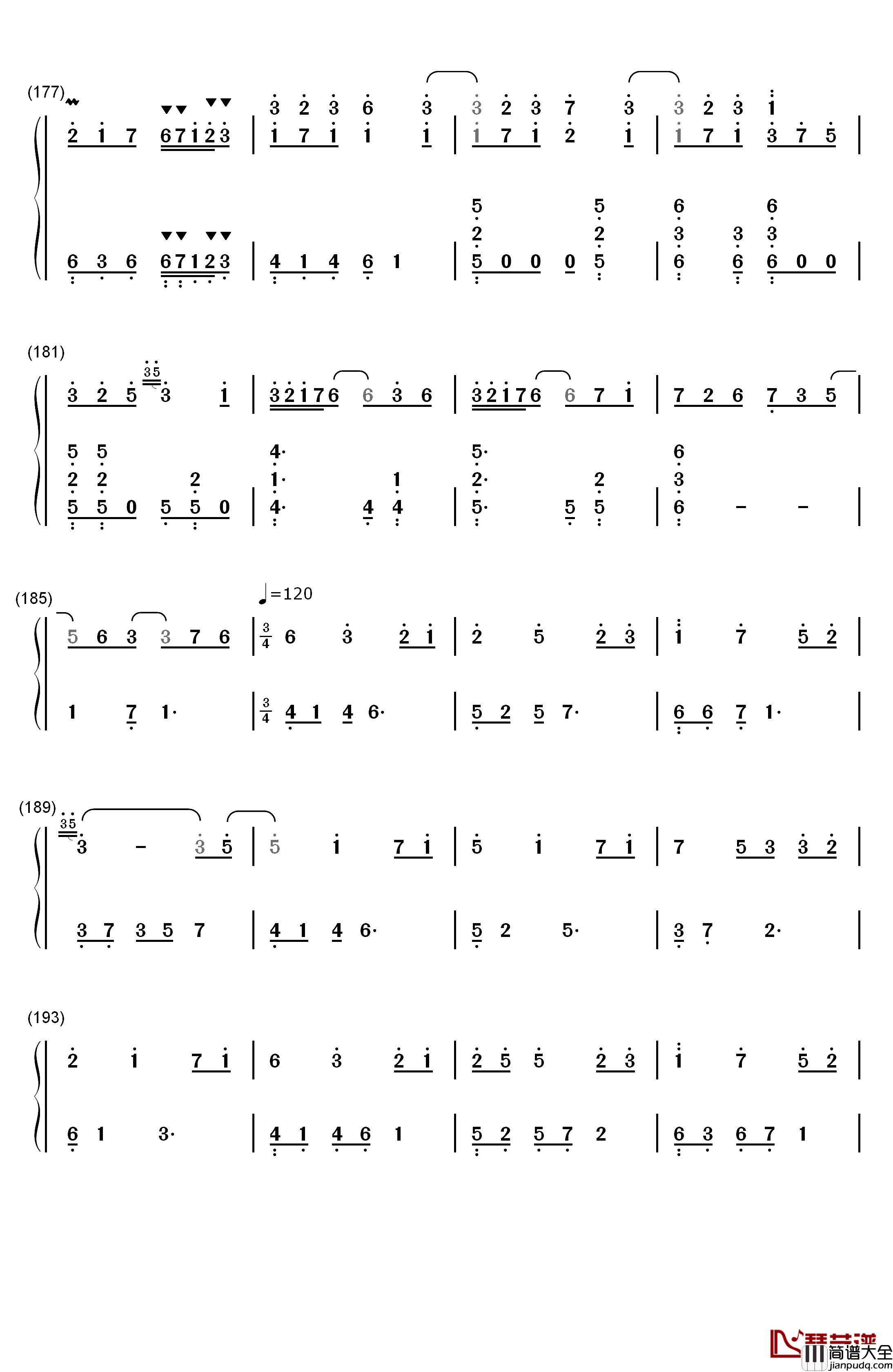 纯白钢琴简谱_数字双手_V.K克