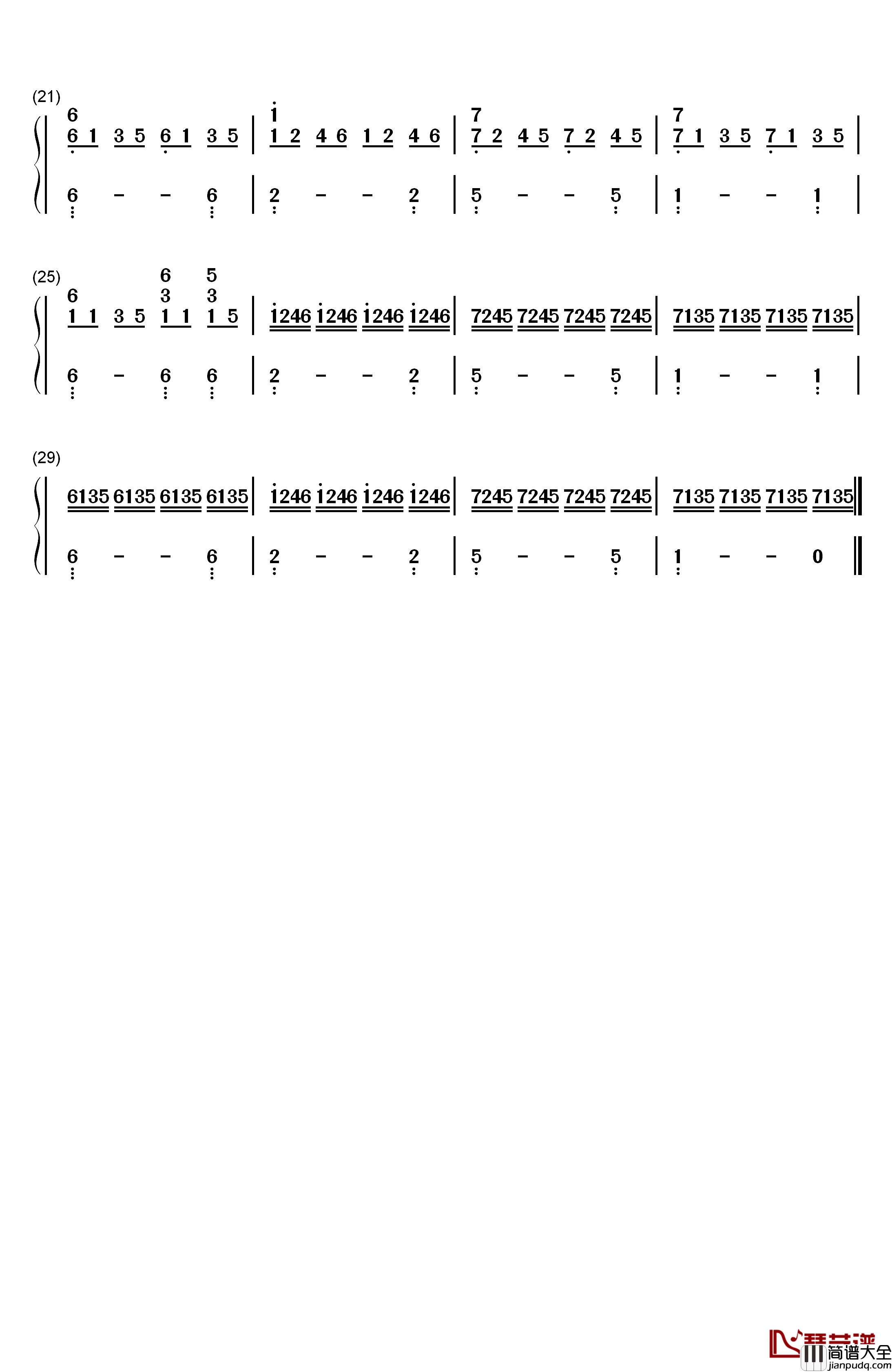 Let_You_Go钢琴简谱_数字双手_牛奶咖啡