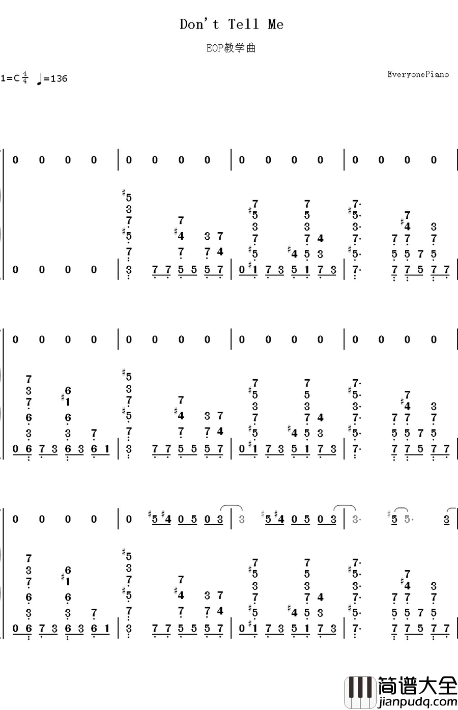 Don't_Tell_Me钢琴简谱_数字双手_艾薇儿