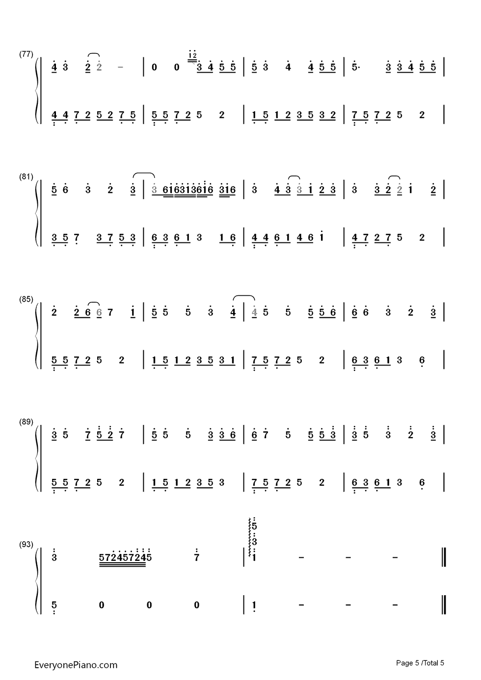 同行钢琴简谱_数字双手_Pchy