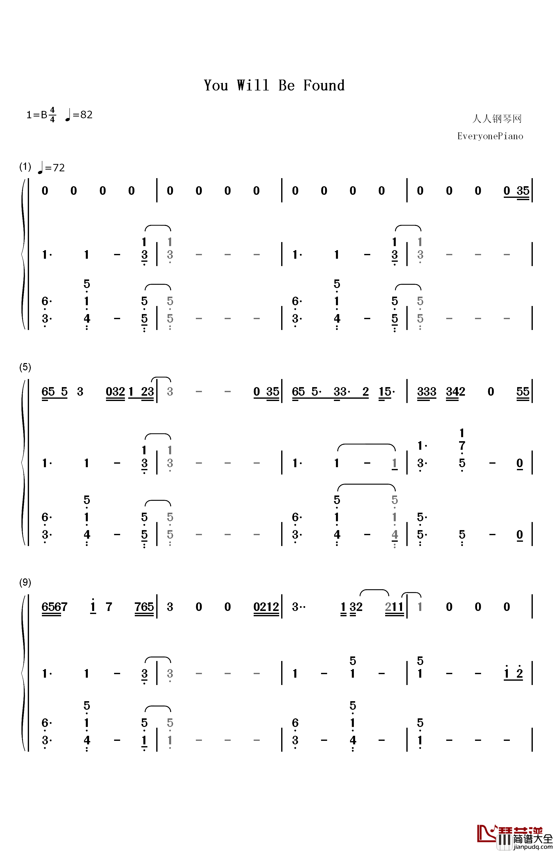 You_Will_Be_Found钢琴简谱_数字双手_Benj_Pasek