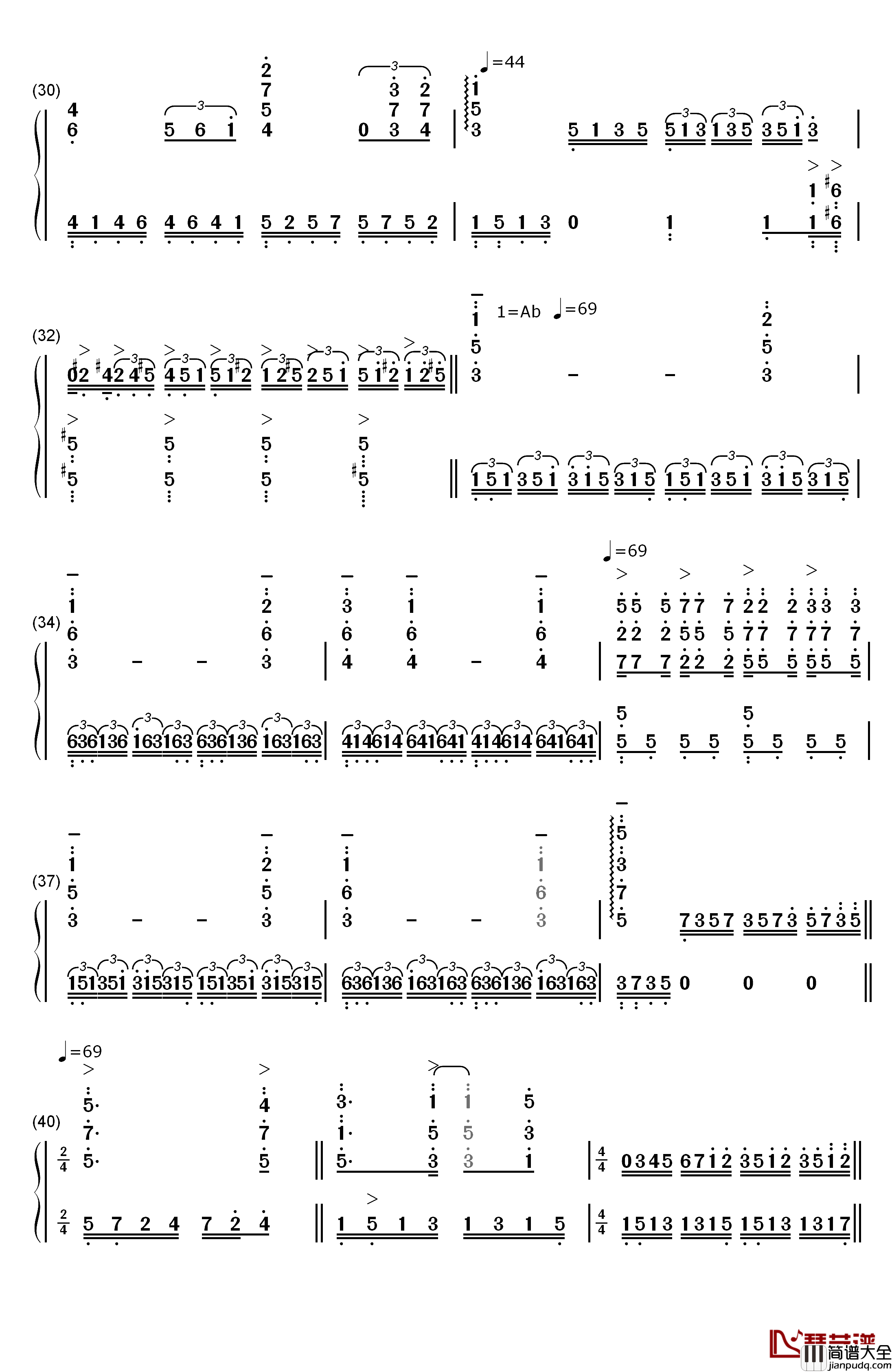 人鬼情未了钢琴简谱_数字双手_理查德·克莱德曼