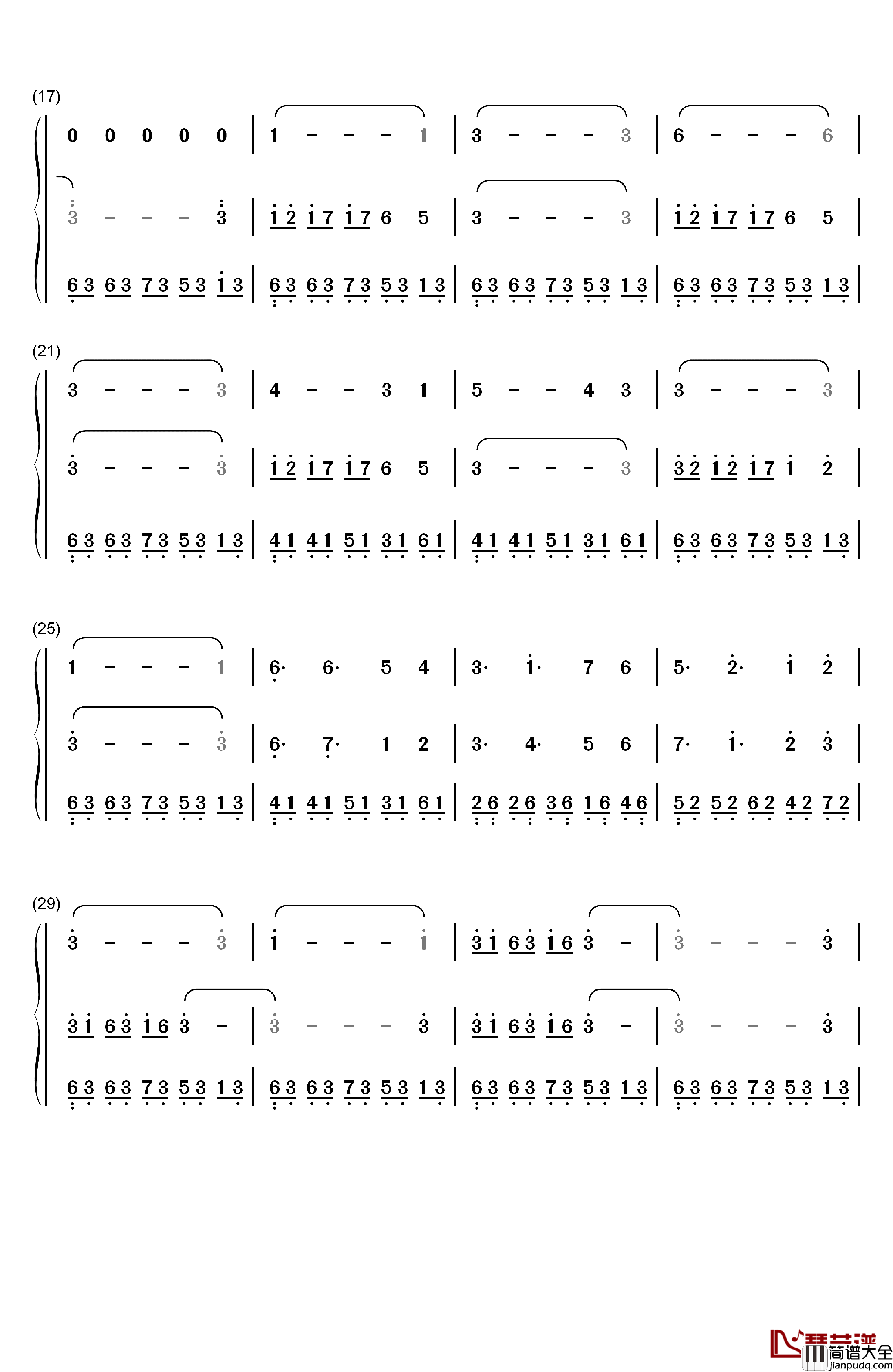 Wind钢琴简谱_数字双手_Brian_Crain