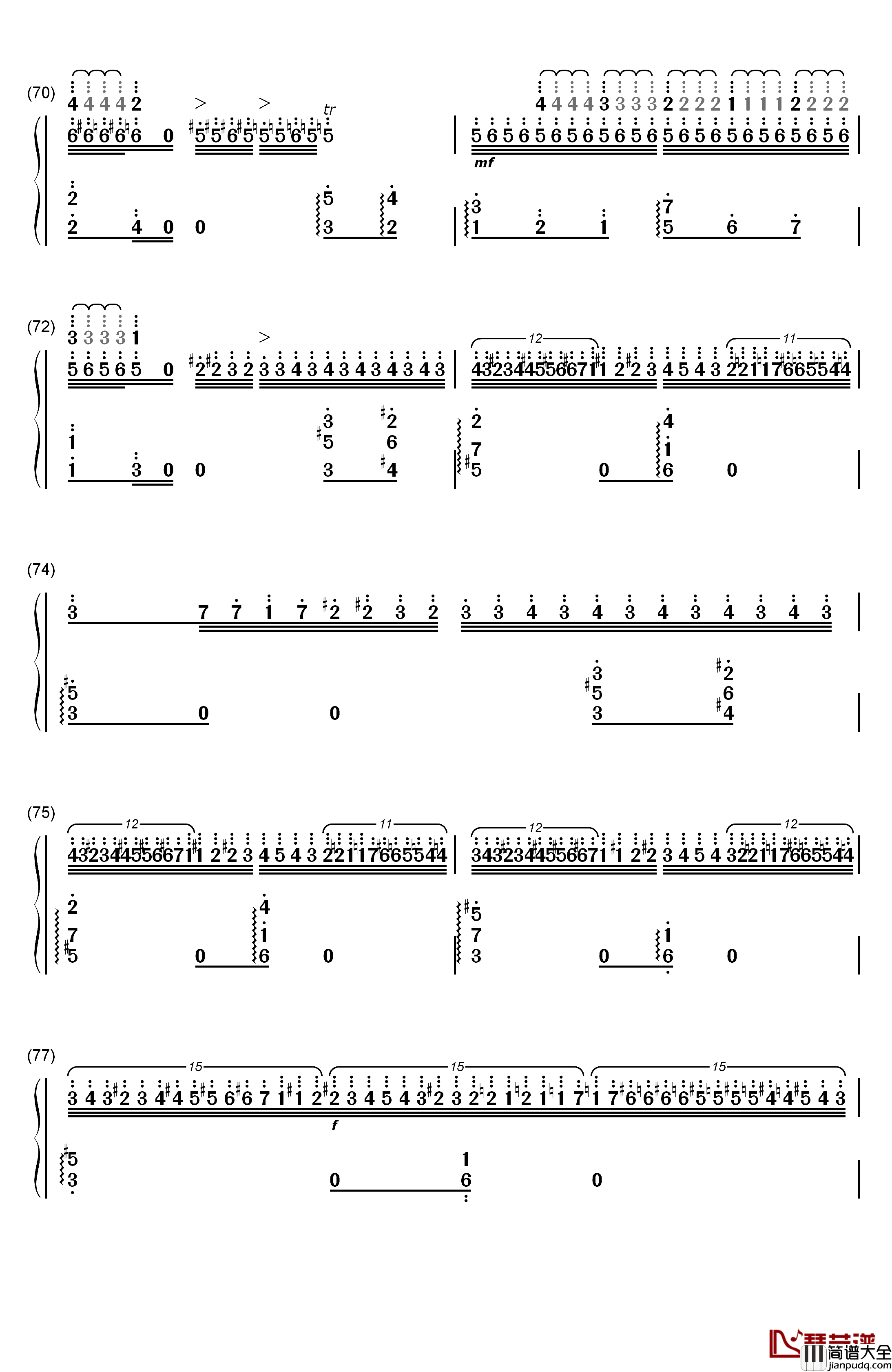 钟钢琴简谱_数字双手_李斯特