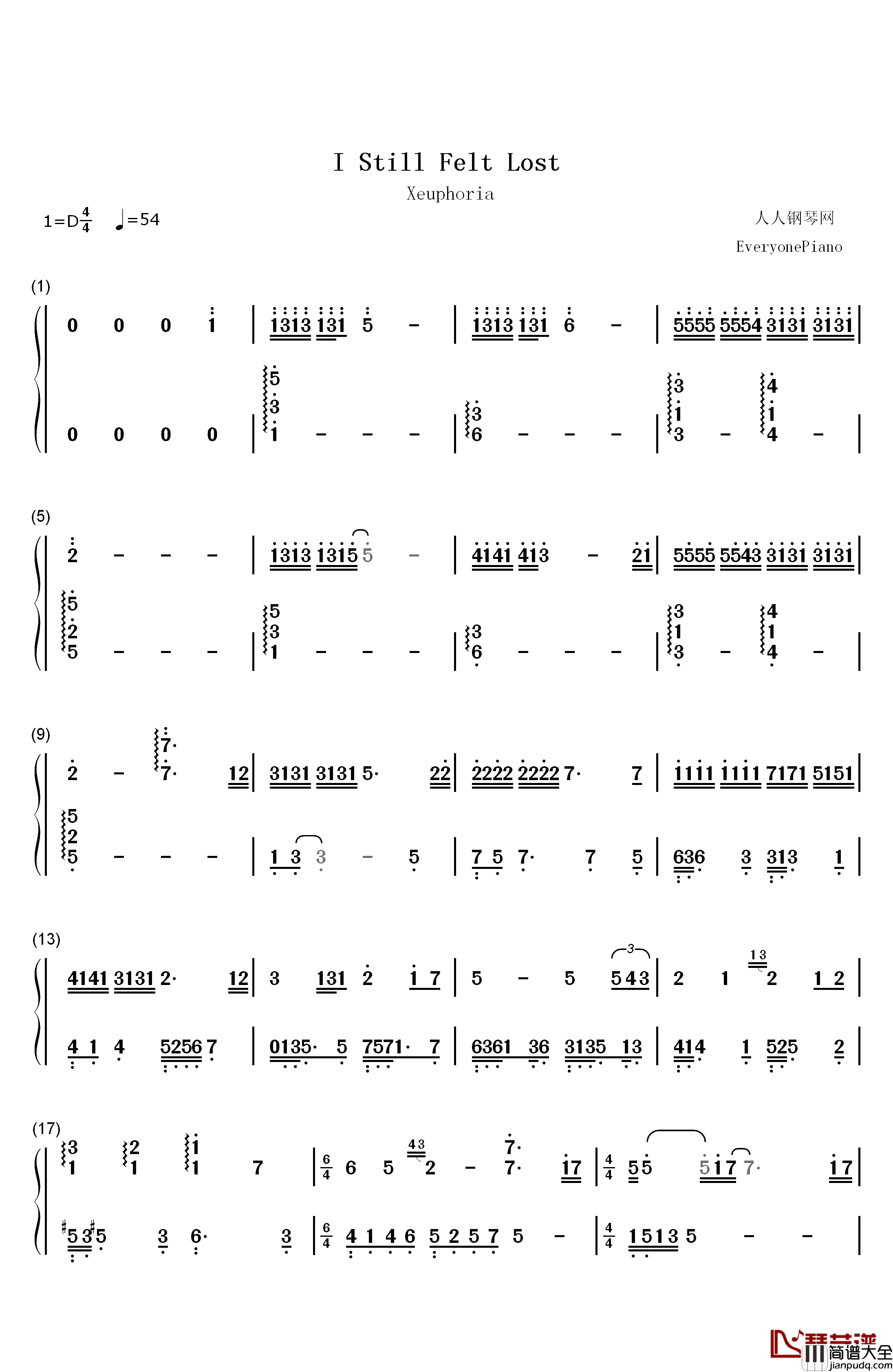 I_Still_Felt_Lost钢琴简谱_数字双手_Xeuphoria