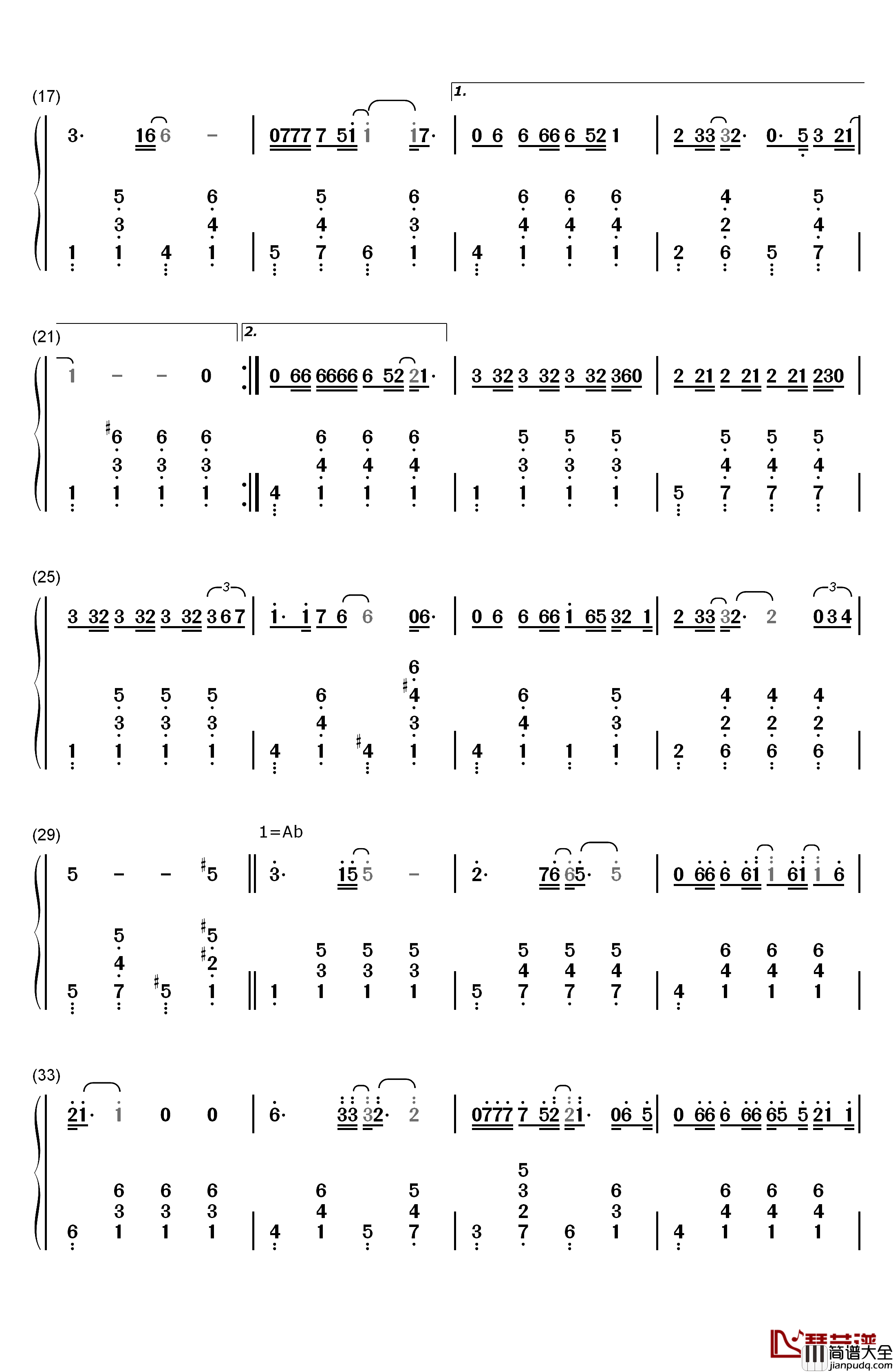 太美丽钢琴简谱_数字双手_陶喆