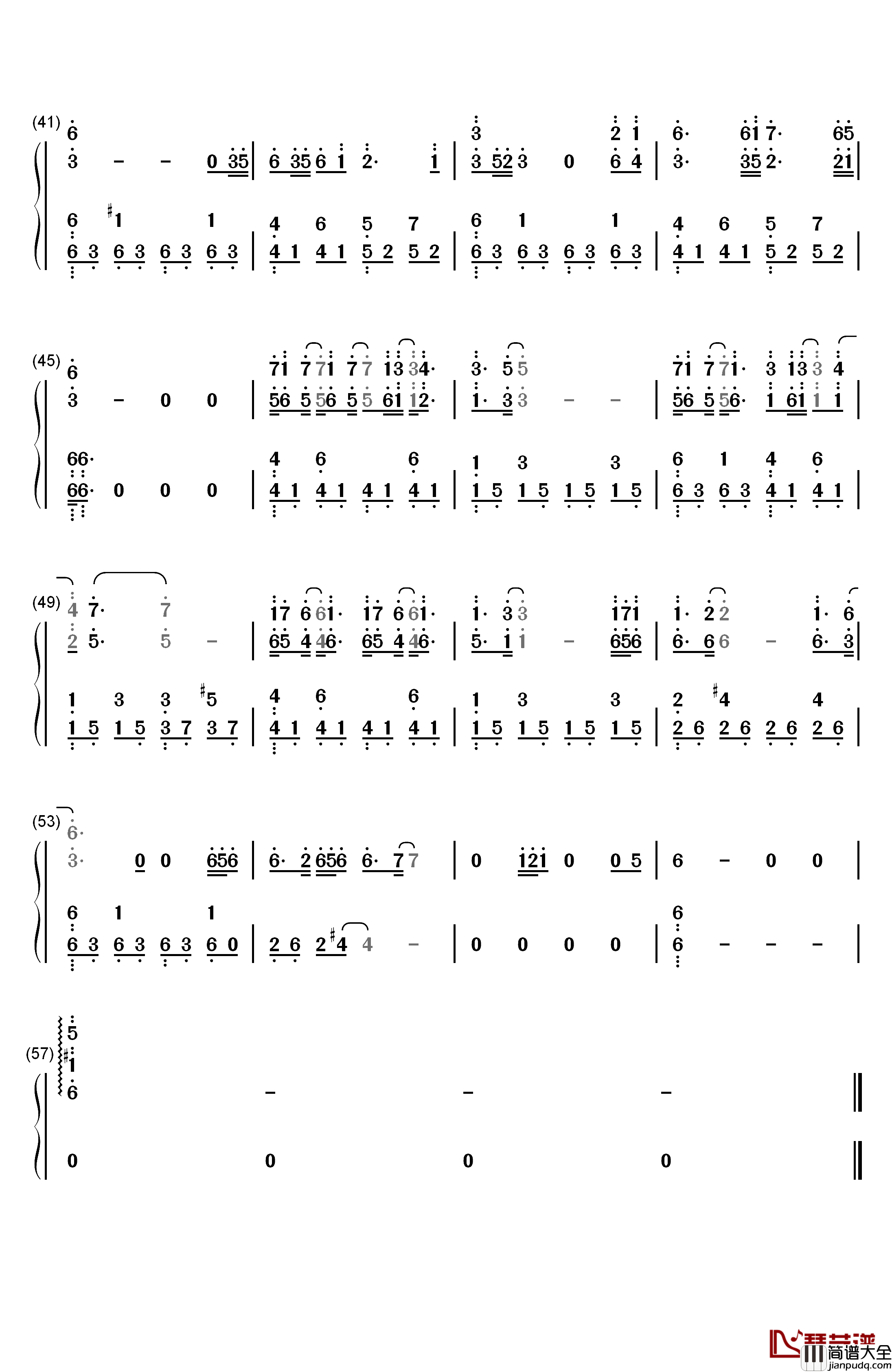 双影钢琴简谱_数字双手_林忆莲_张惠妹