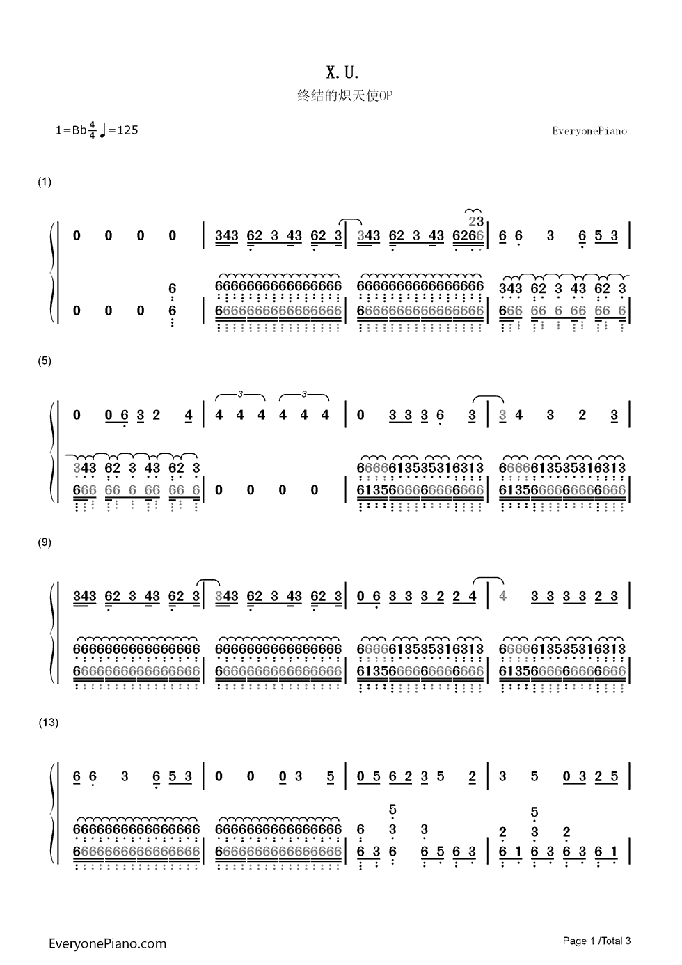 X.U.钢琴简谱_数字双手_SawanoHiroyuki[nZk]