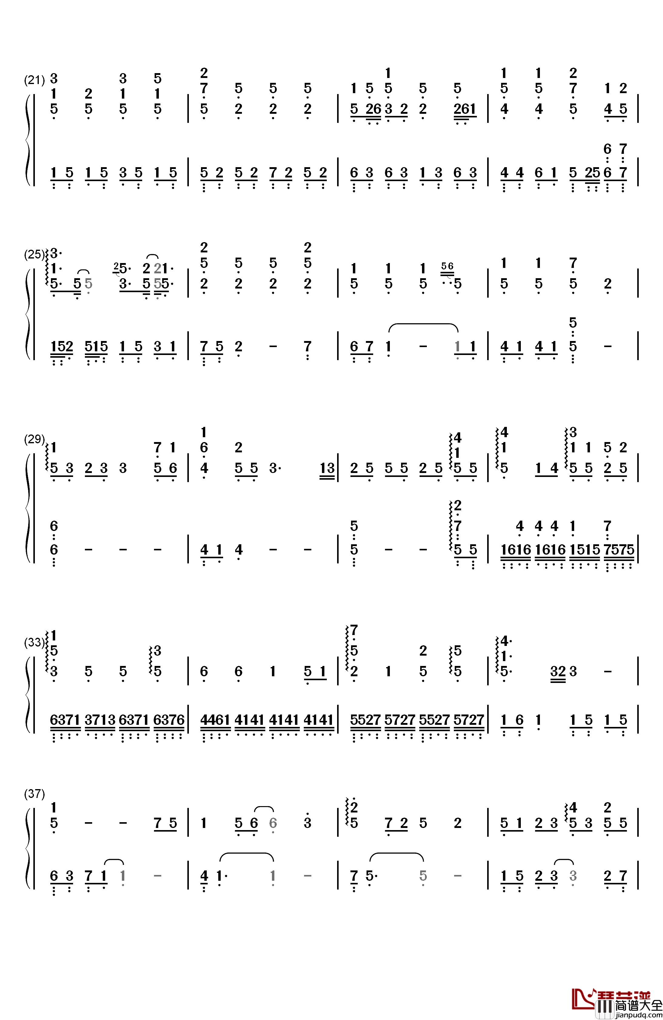 空白格钢琴伴奏钢琴简谱_数字双手_杨宗纬