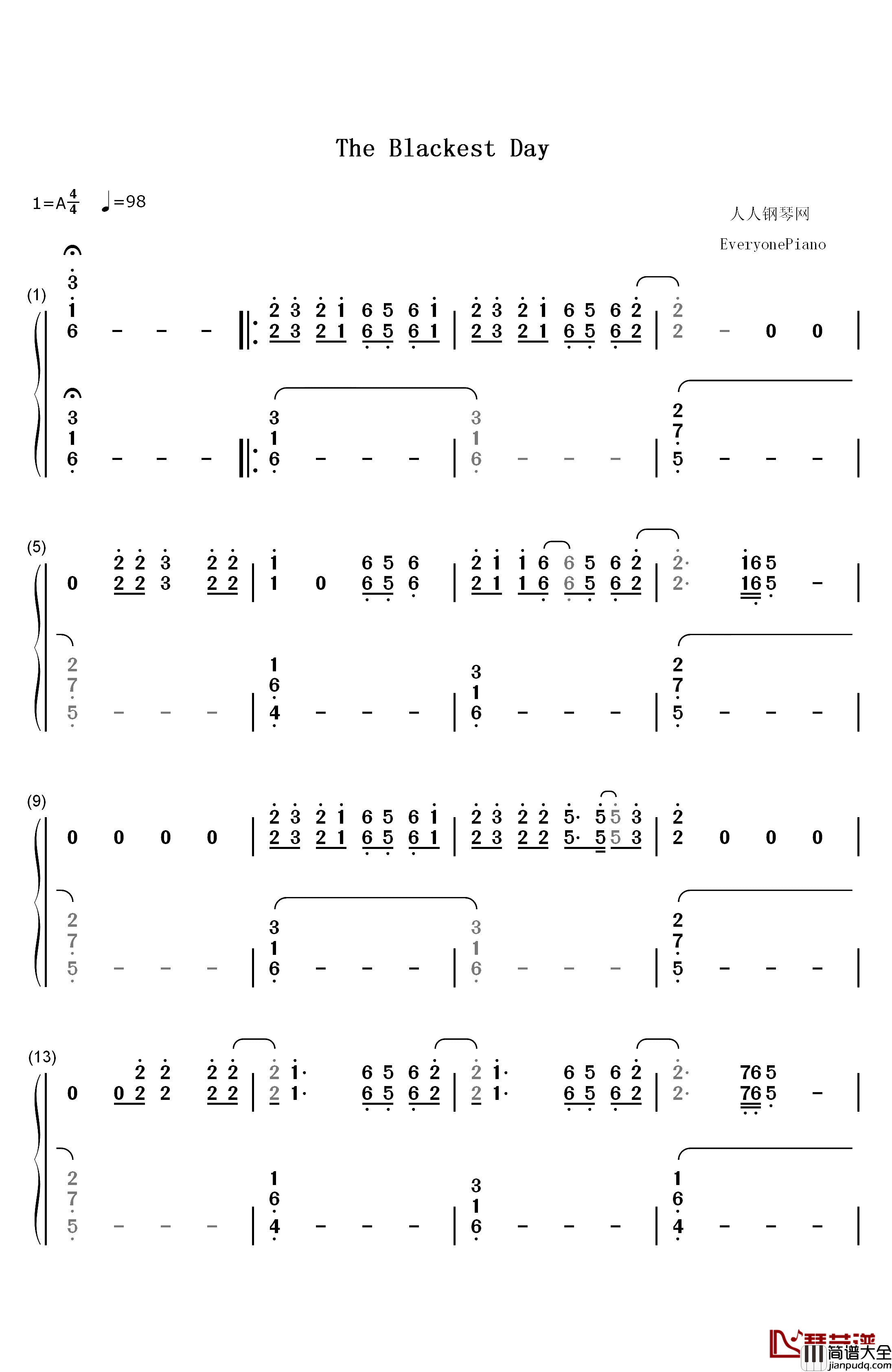 The_Blackest_Day钢琴简谱_数字双手_Lana_Del_Rey