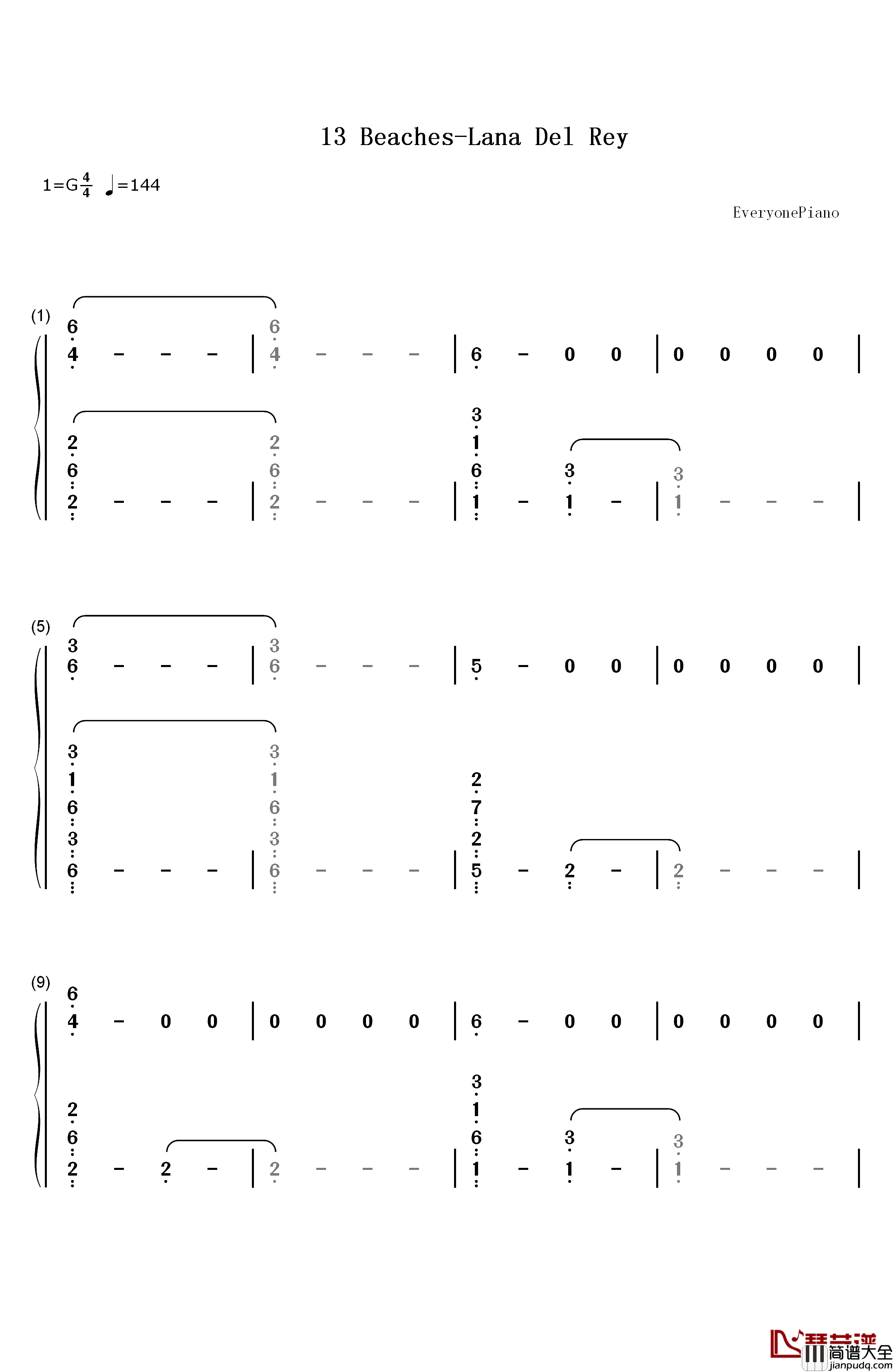 13_Beaches钢琴简谱_数字双手_Lana_Del_Rey