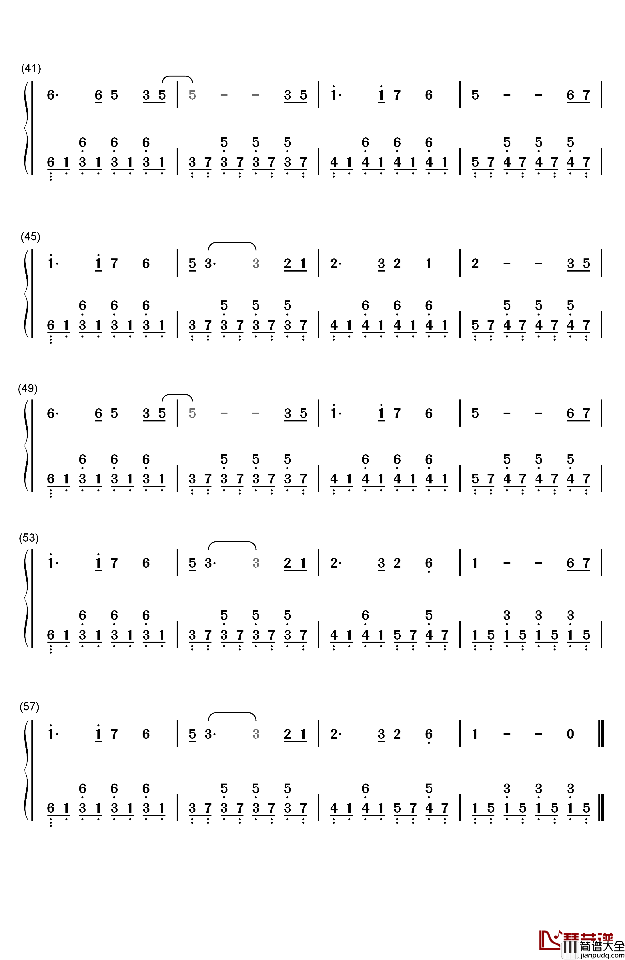 牵手钢琴简谱_数字双手_苏芮