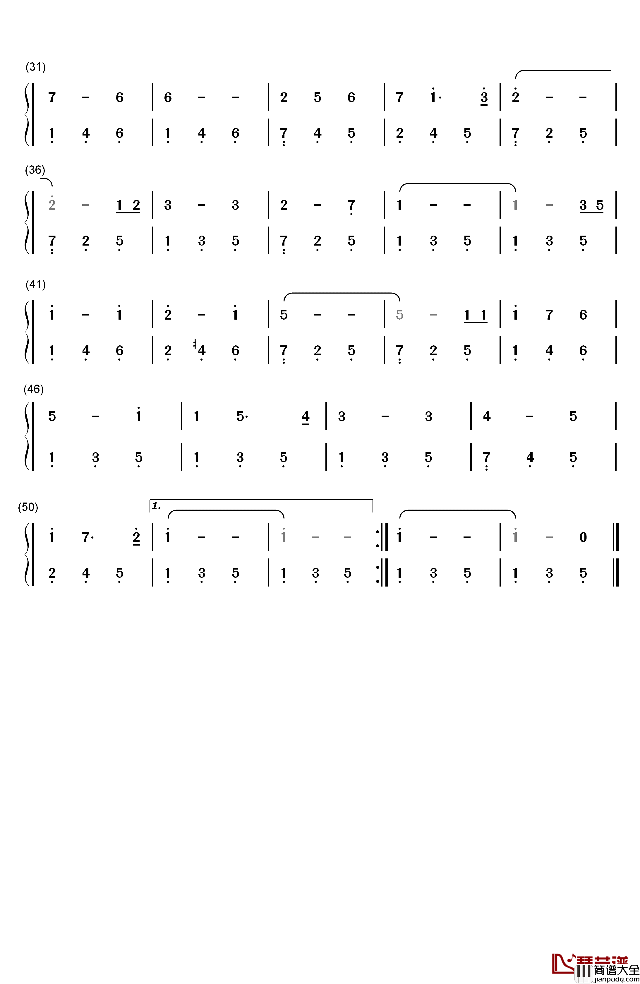 垄上行钢琴简谱_数字双手_张明敏