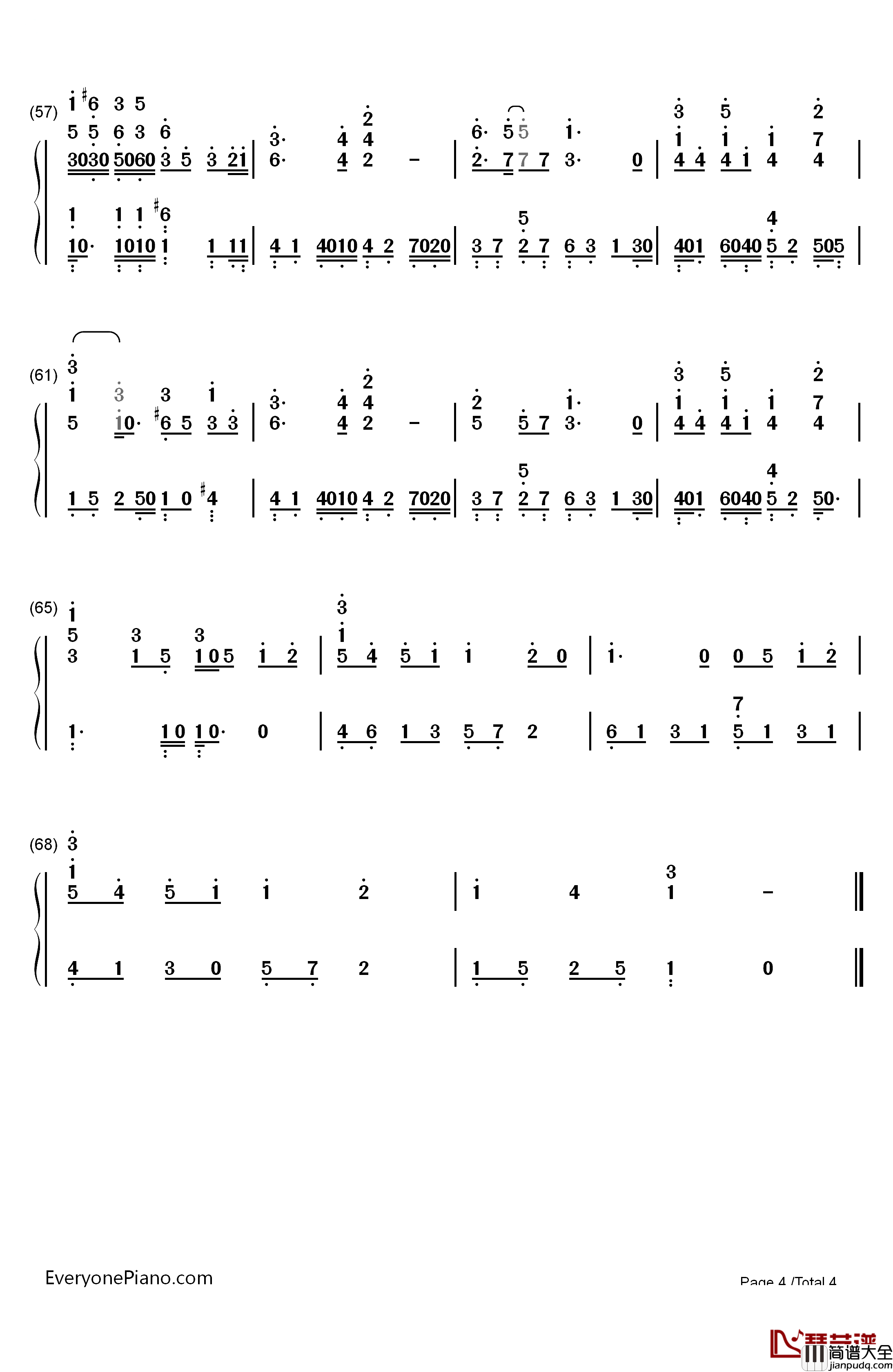 蒲公英的约定钢琴简谱_数字双手_周杰伦