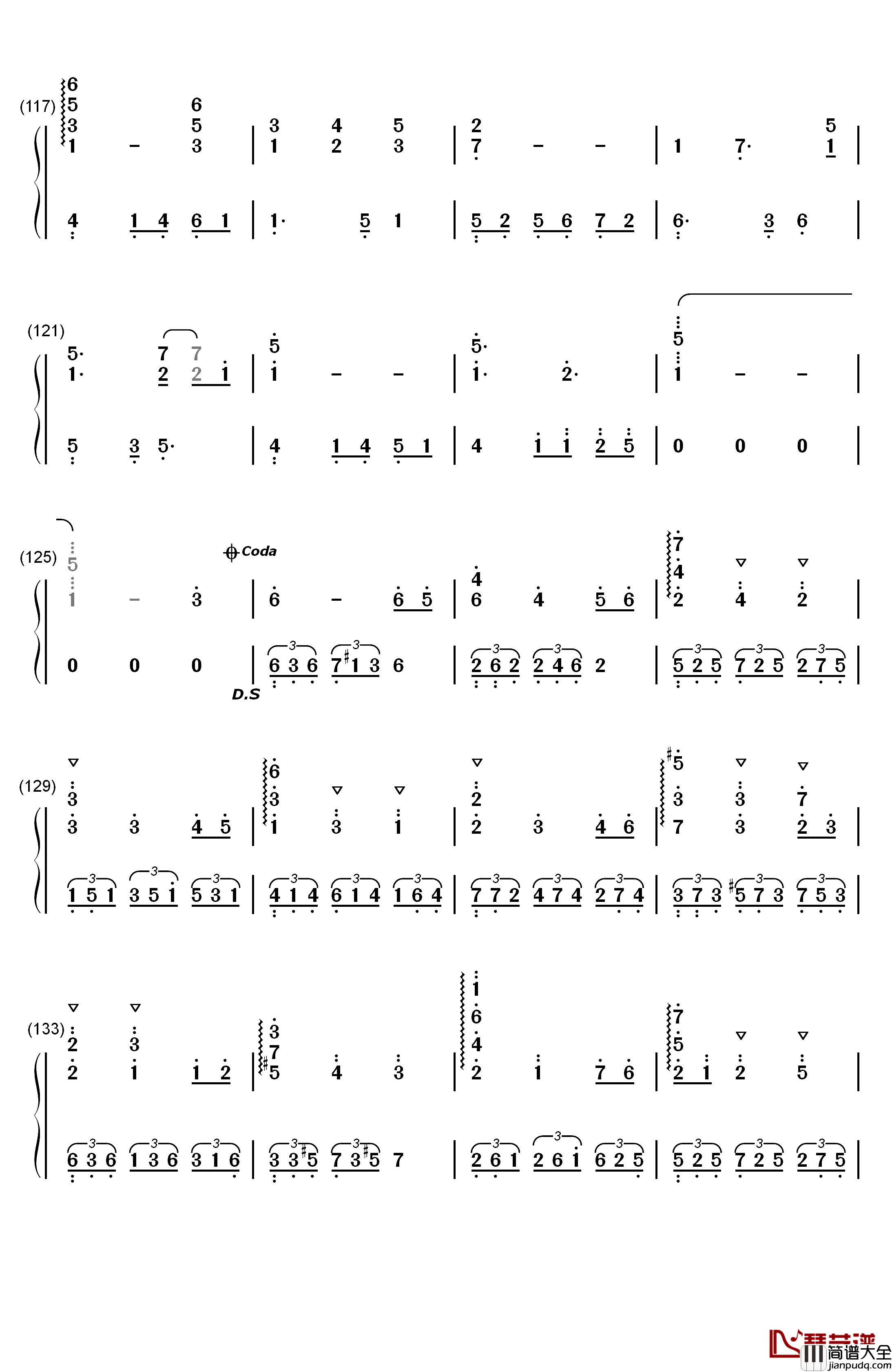 纯白钢琴简谱_数字双手_V.K克