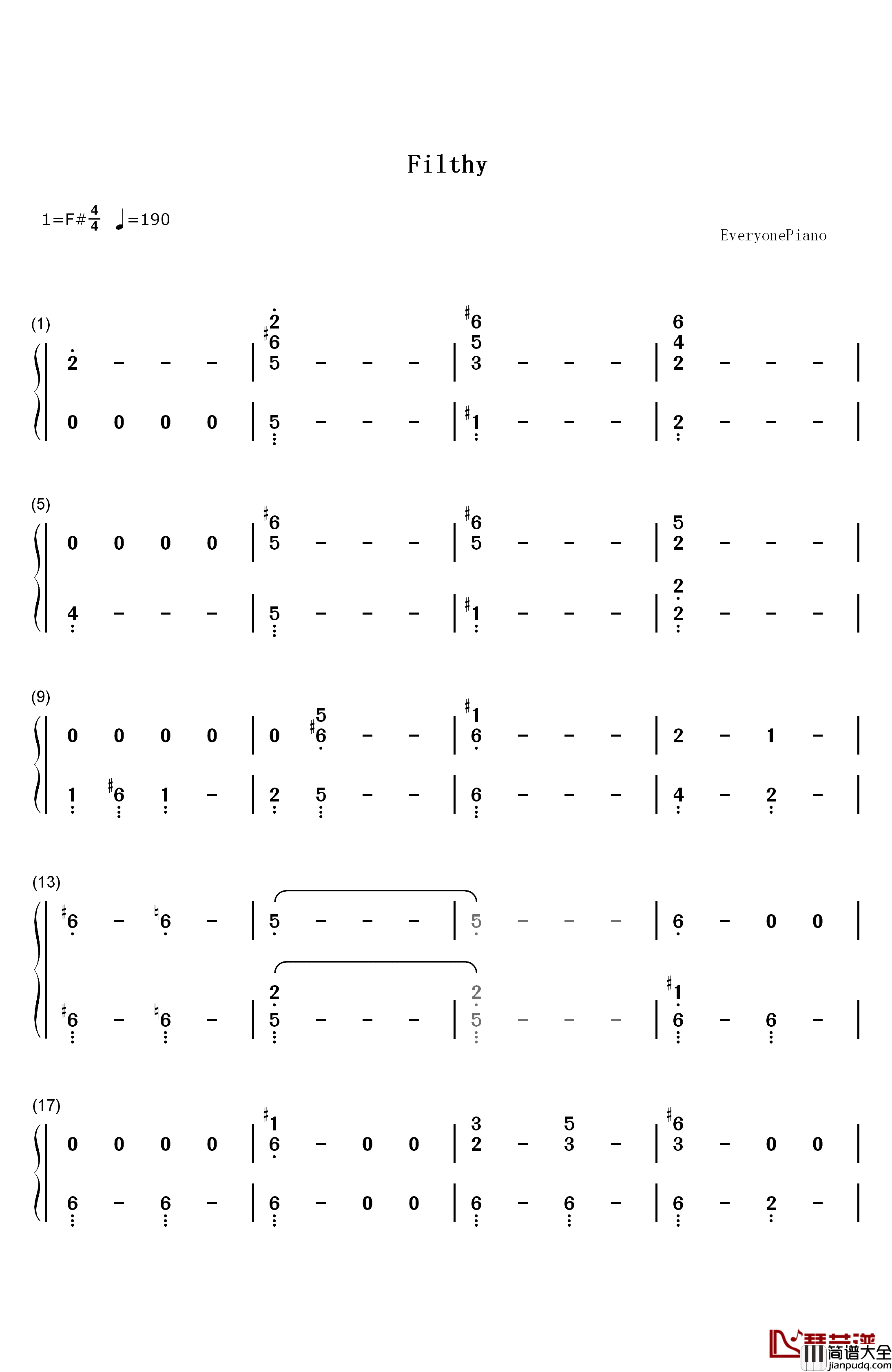 Filthy钢琴简谱_数字双手_Justin_Timberlake