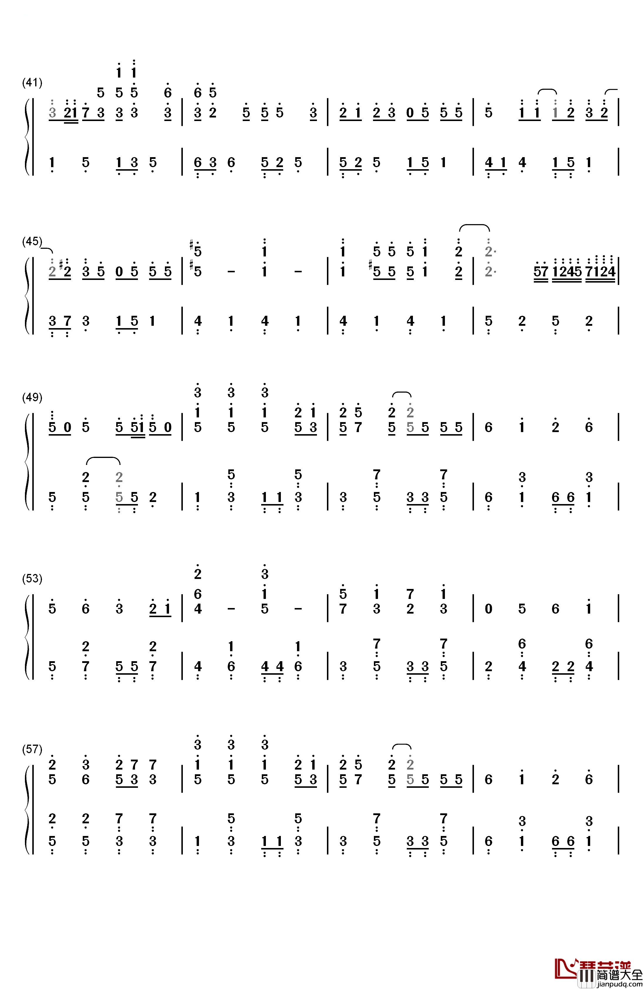 想像フォレスト钢琴简谱_数字双手_IA