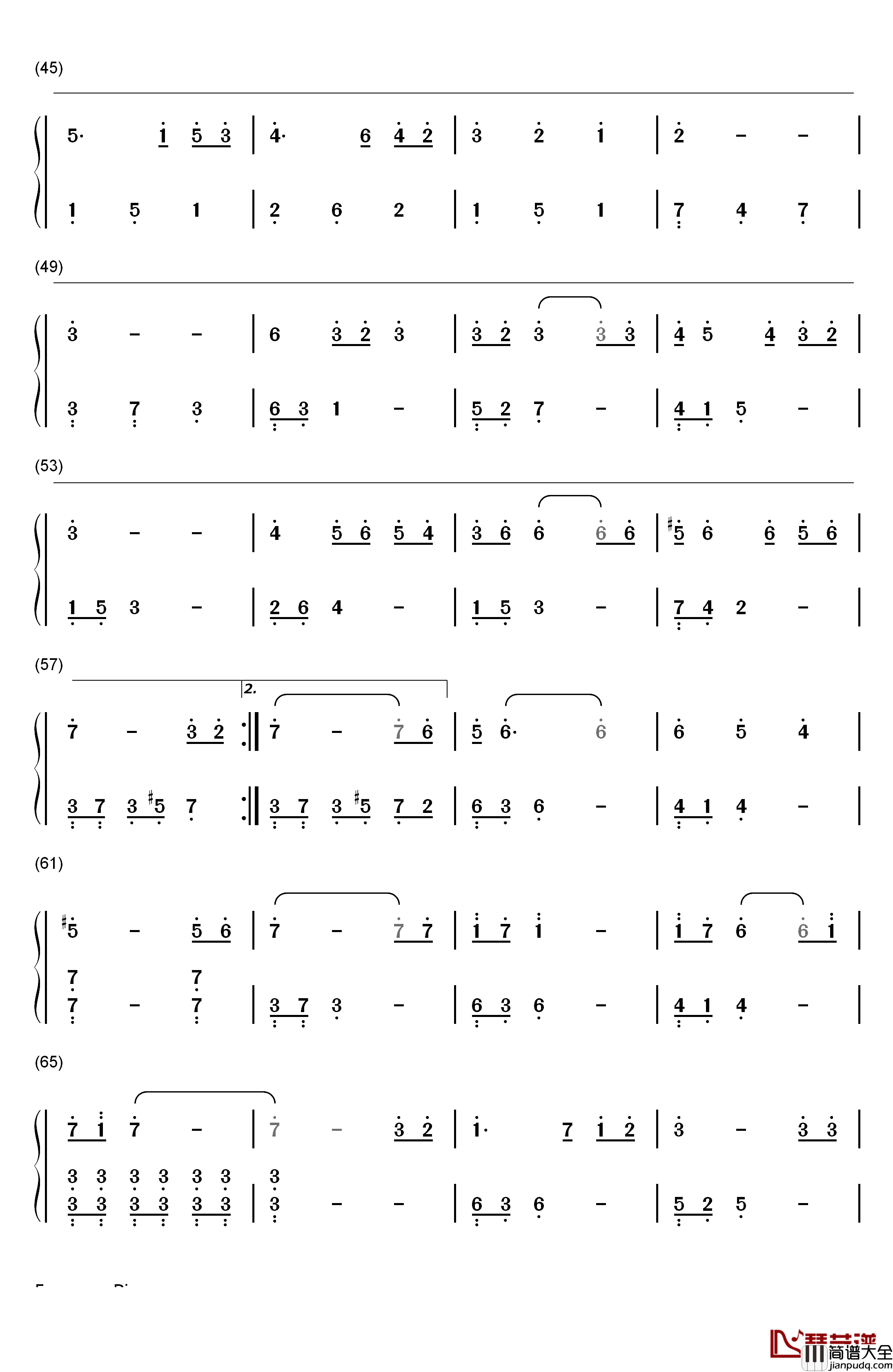 想念_想念你钢琴简谱_数字双手_黄致列