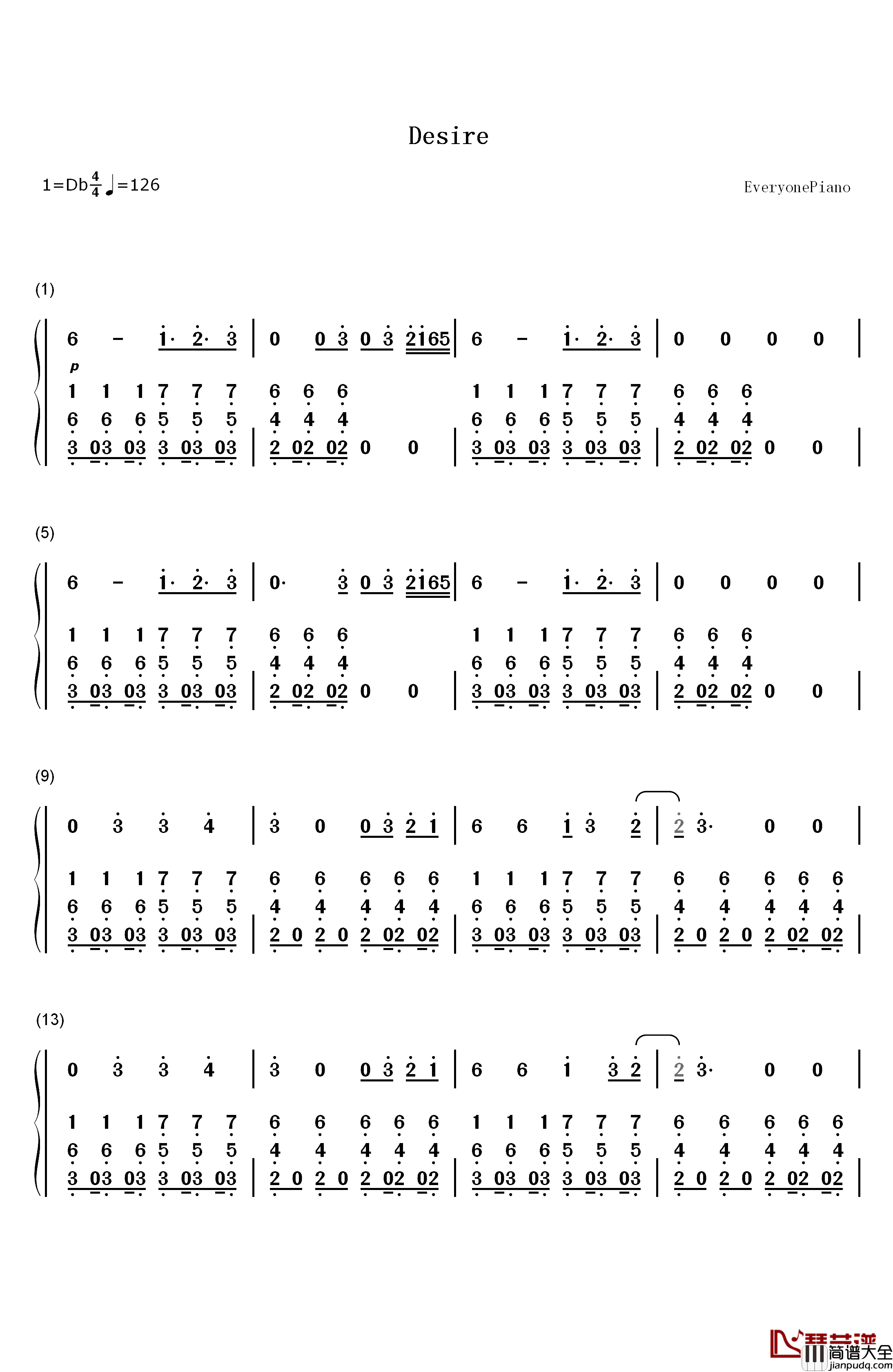 Desire钢琴简谱_数字双手_Years_&_Years