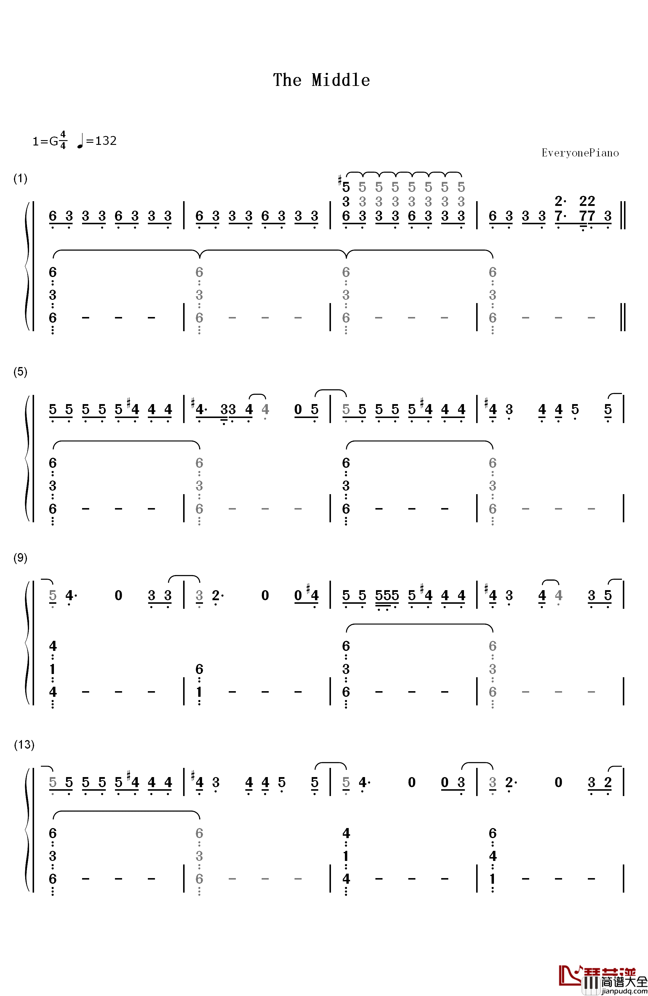 The_Middle钢琴简谱_数字双手_Demi_Lovato