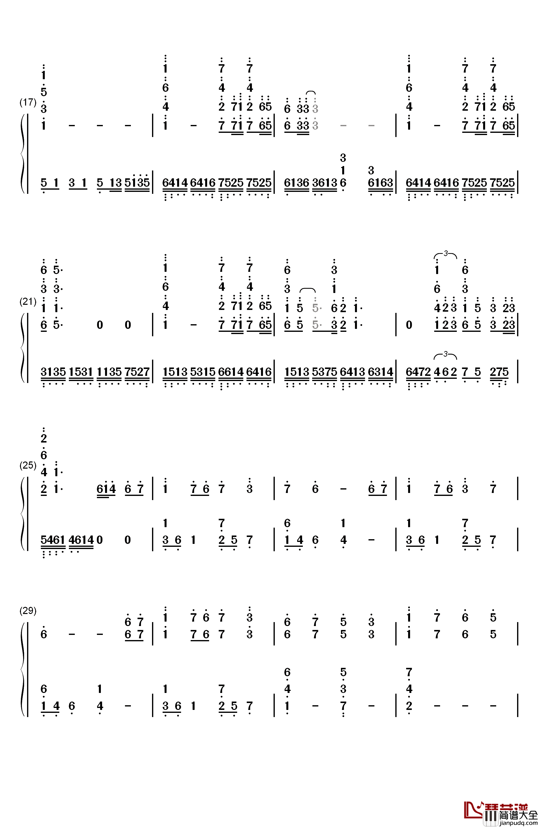 想你的365天钢琴简谱_数字双手_李玟