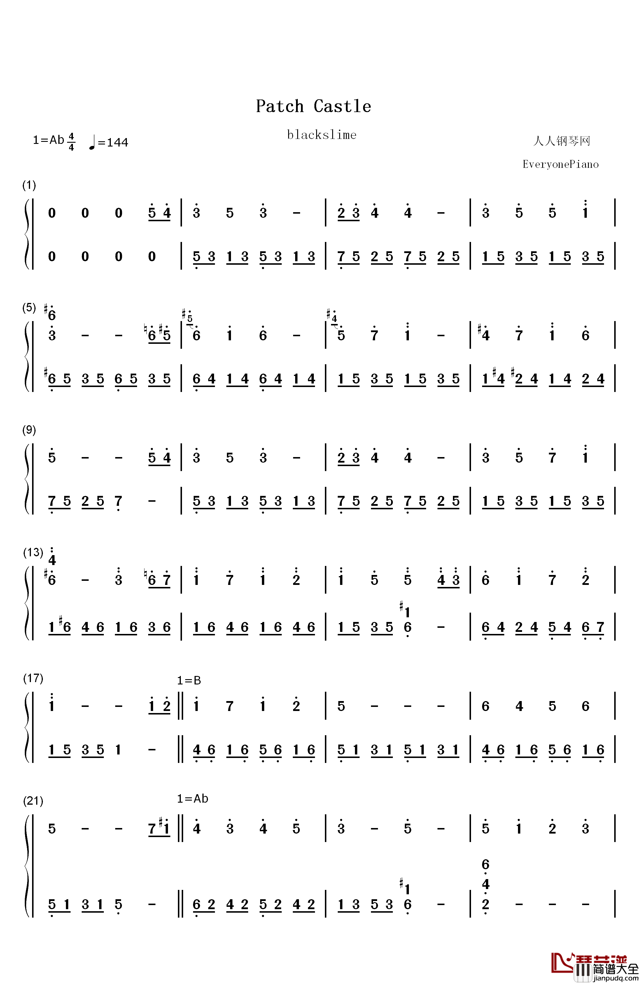 Patch_Castle钢琴简谱_数字双手_Tomoya_Tomita