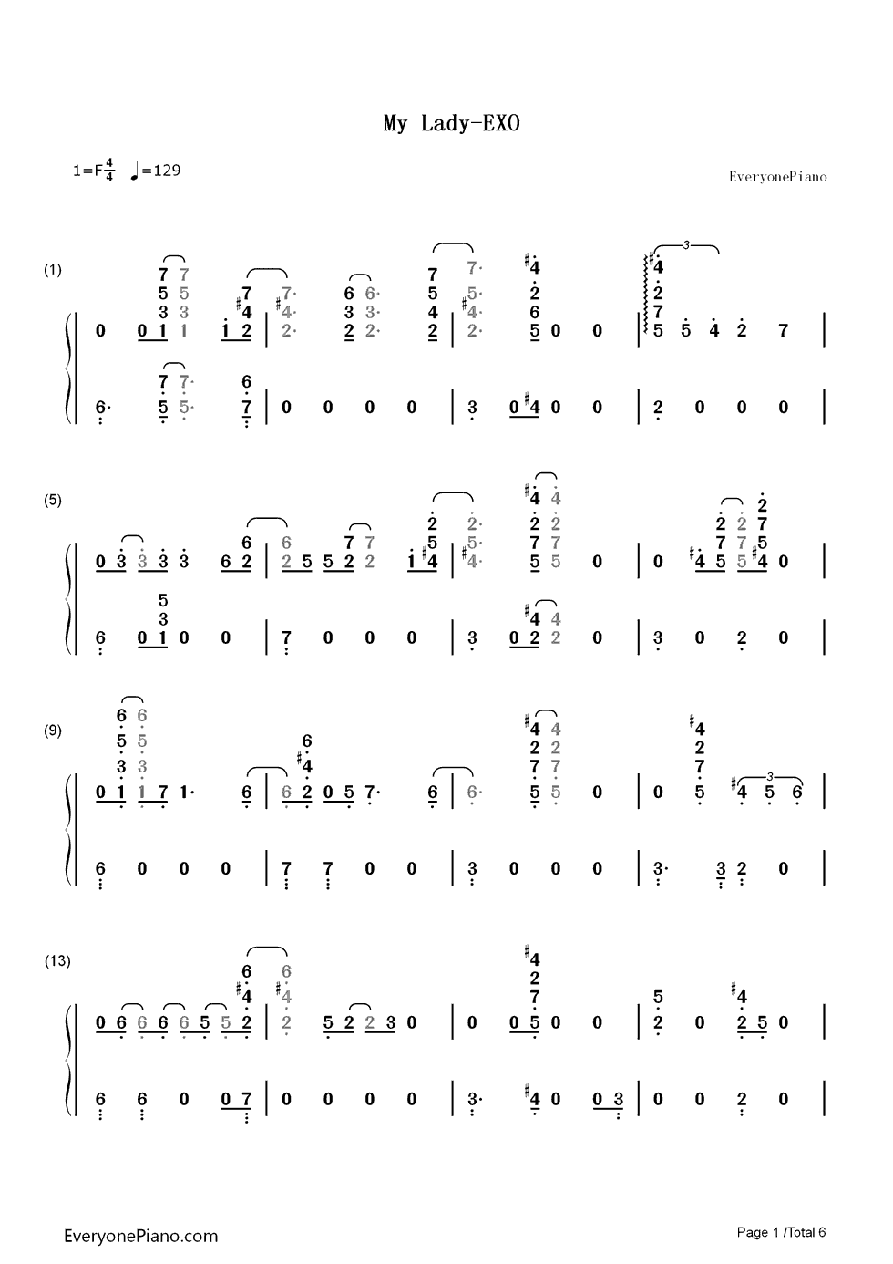 My_Lady钢琴简谱_数字双手_EXO