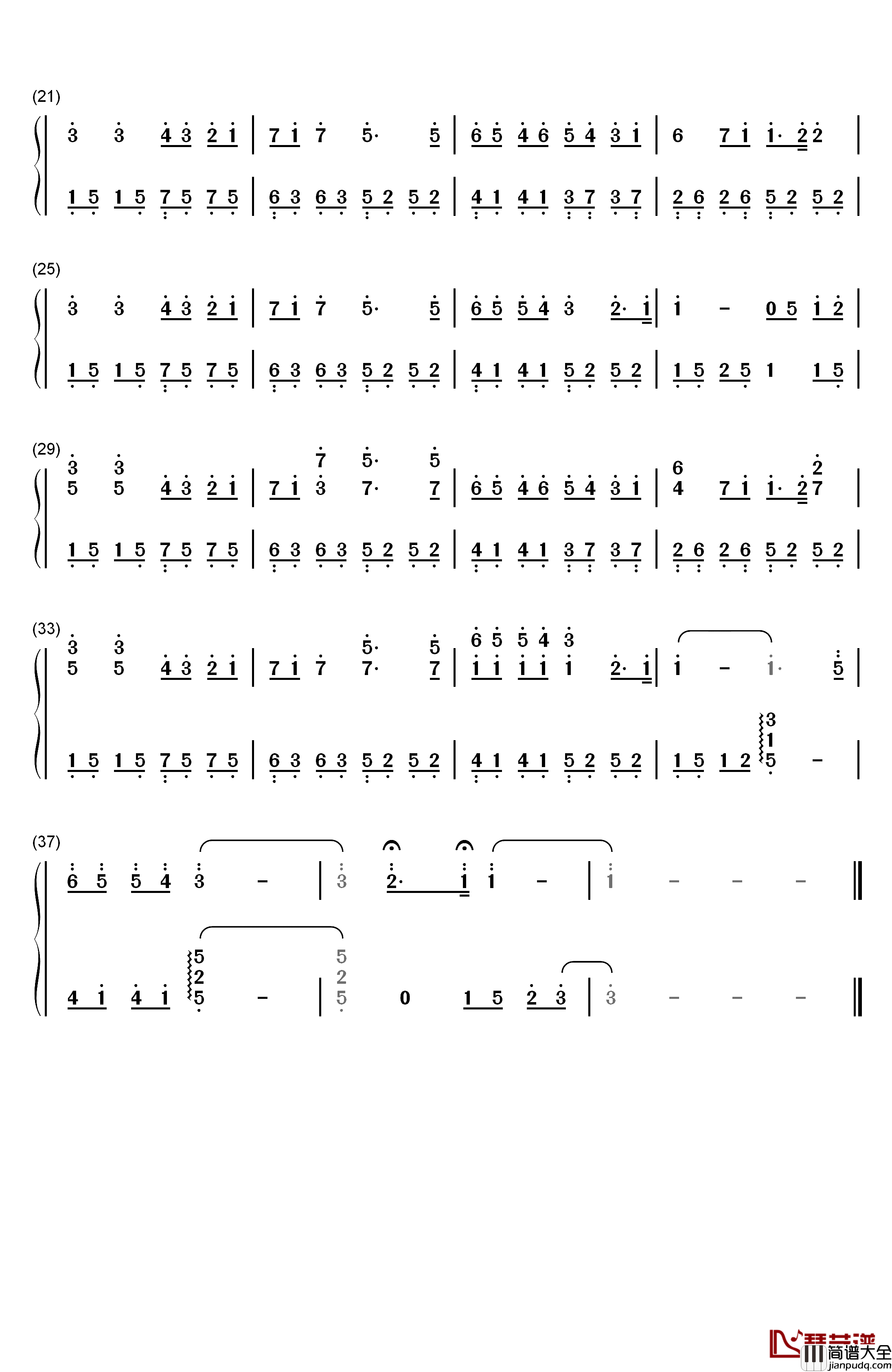 过客钢琴简谱_数字双手_魏晨