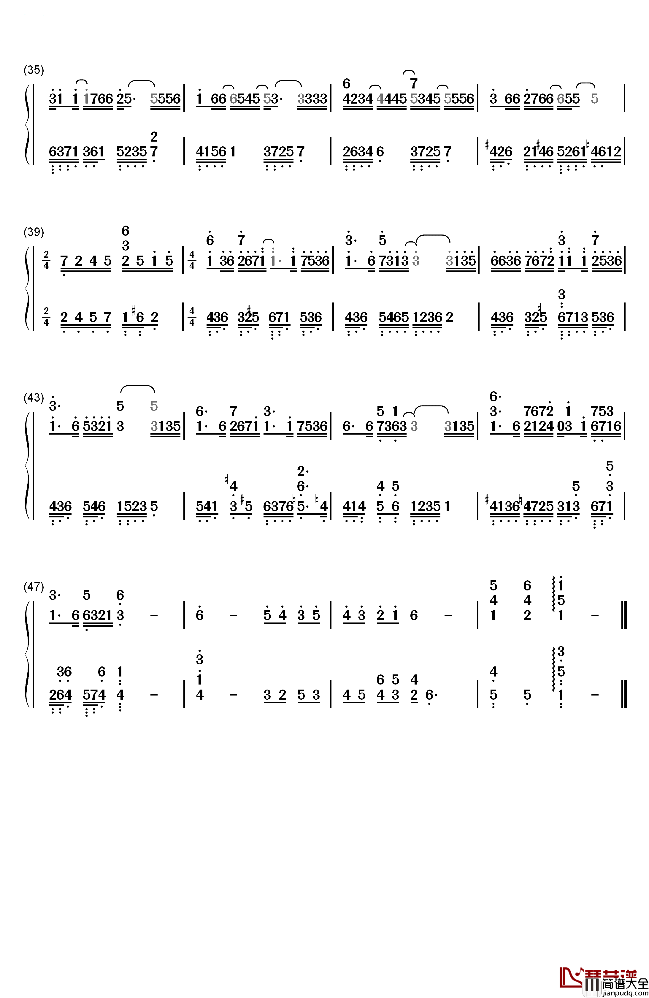 夜空的彼岸钢琴简谱_数字双手_加羽沢美浓