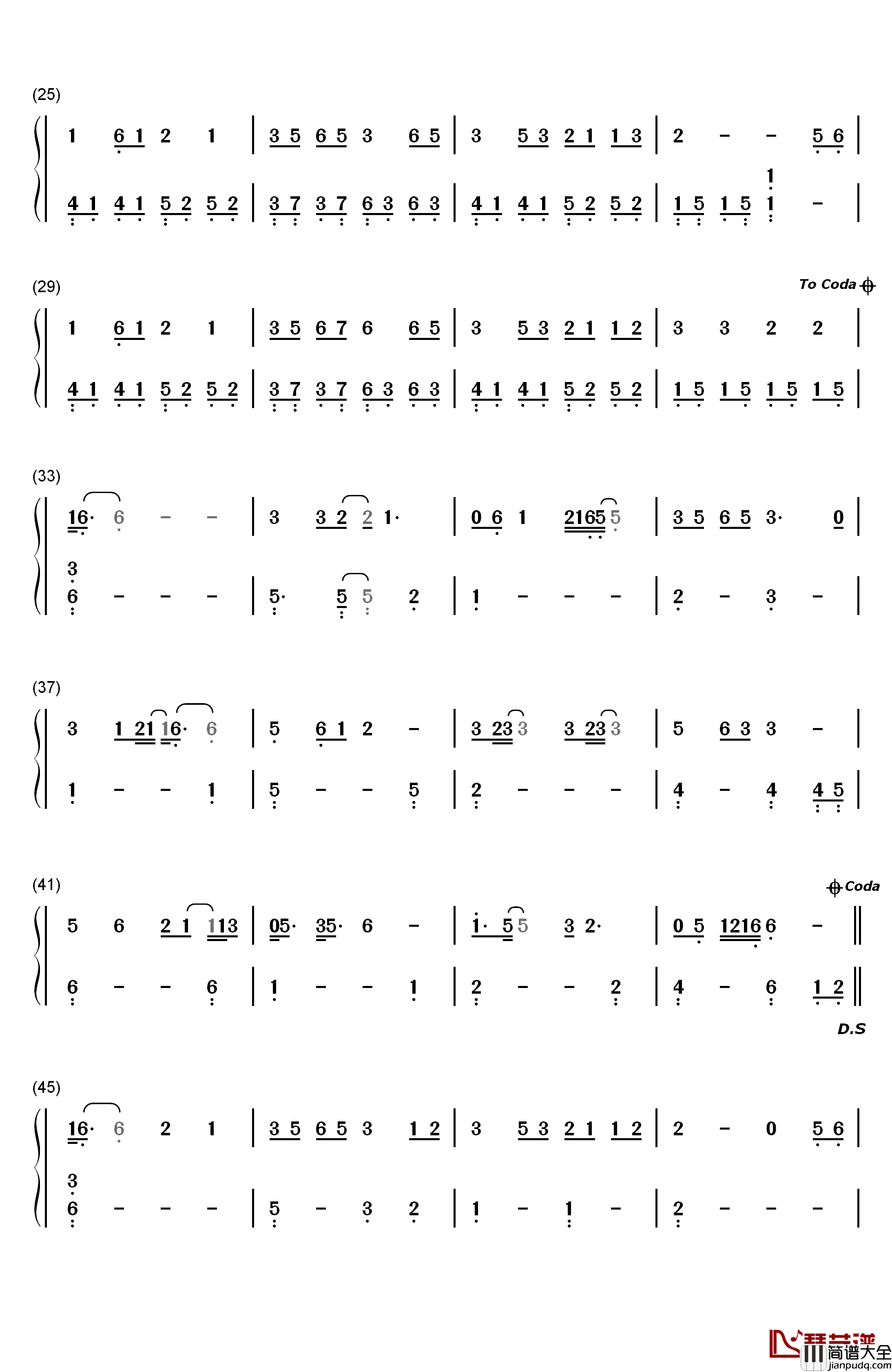 缘分一道桥钢琴简谱_数字双手_王力宏_谭维维