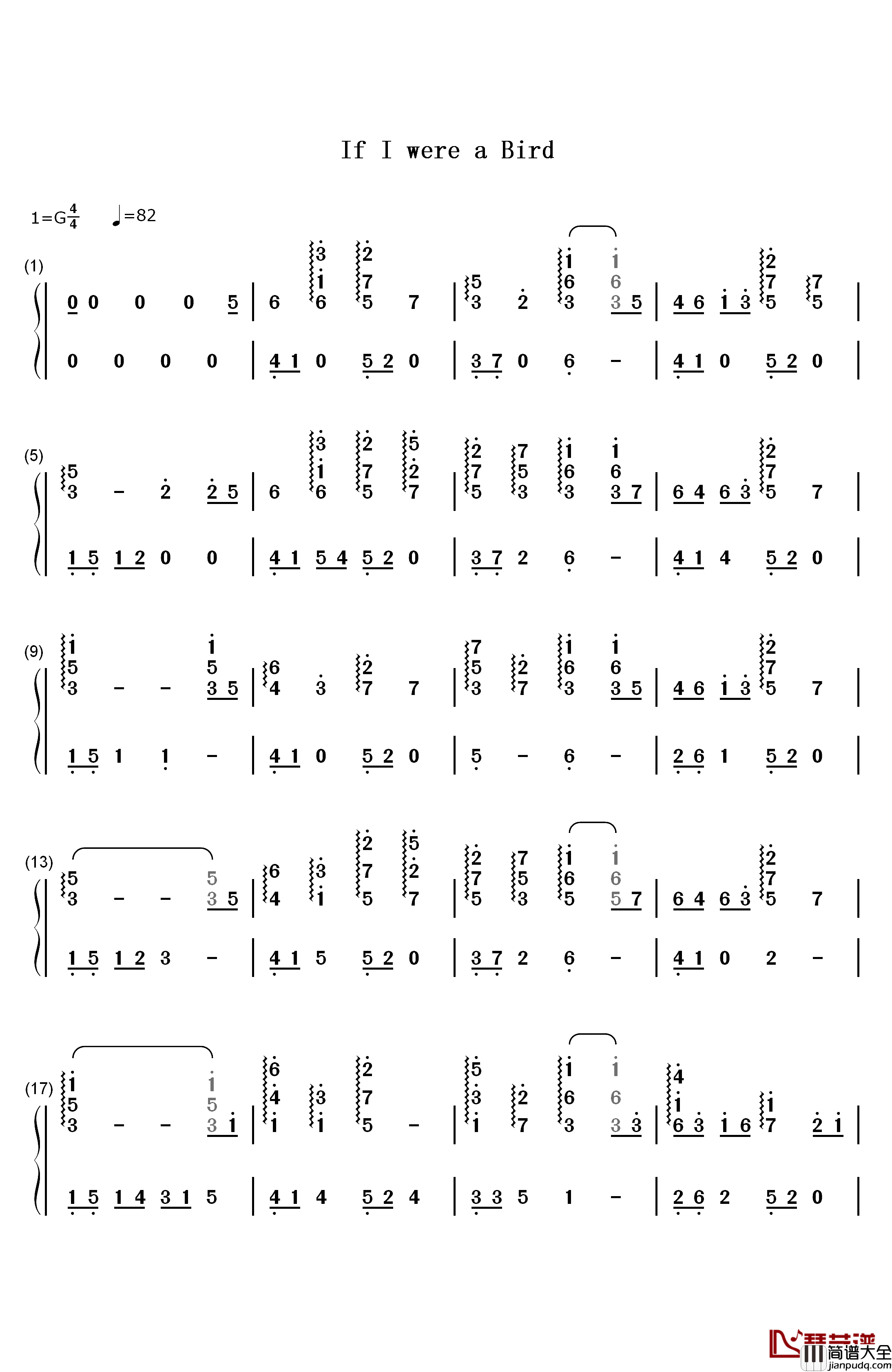 if_i_were_a_bird钢琴简谱_数字双手_黑石瞳