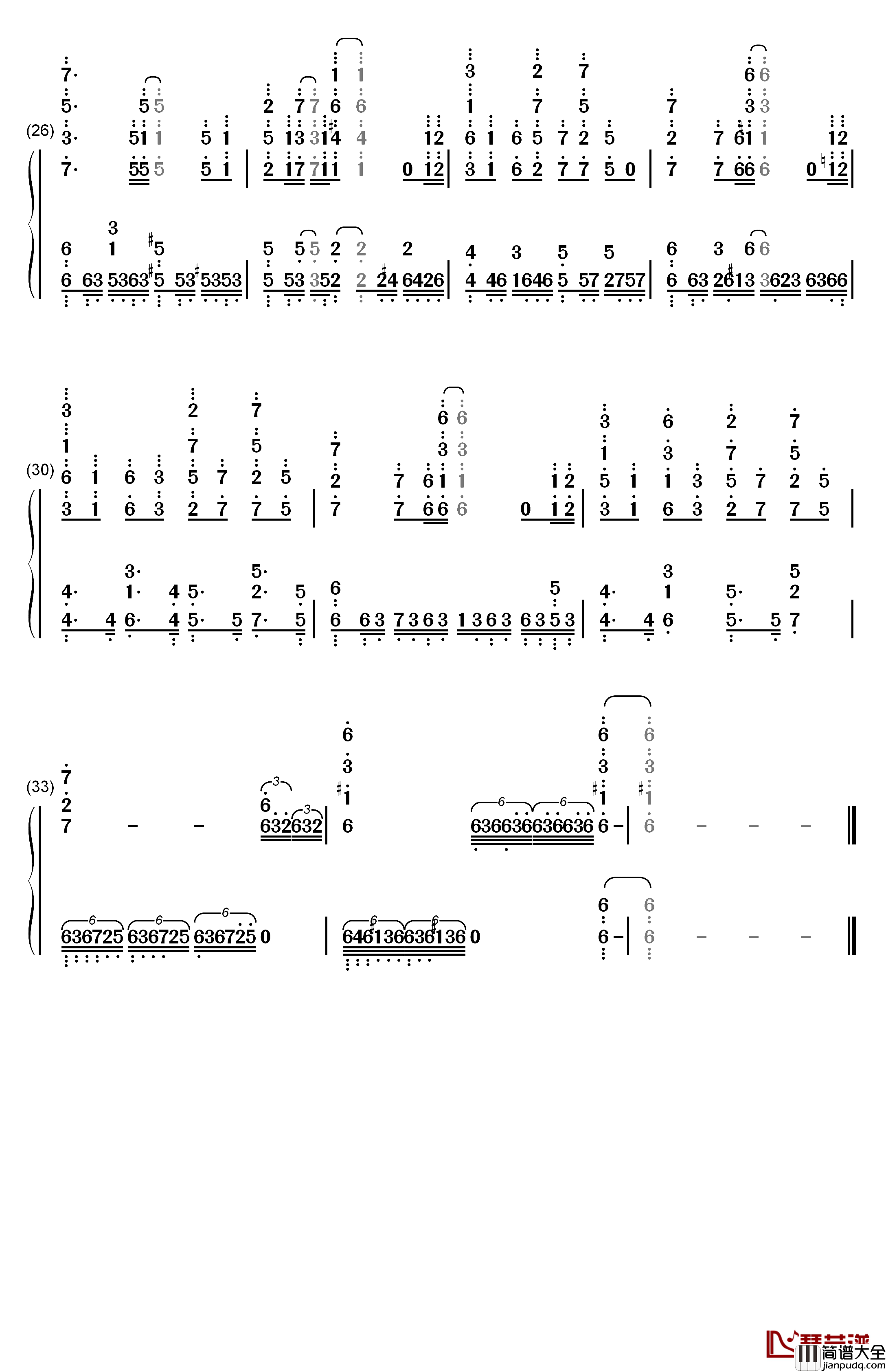 ハジメノウタ钢琴简谱_数字双手_DracoVirgo