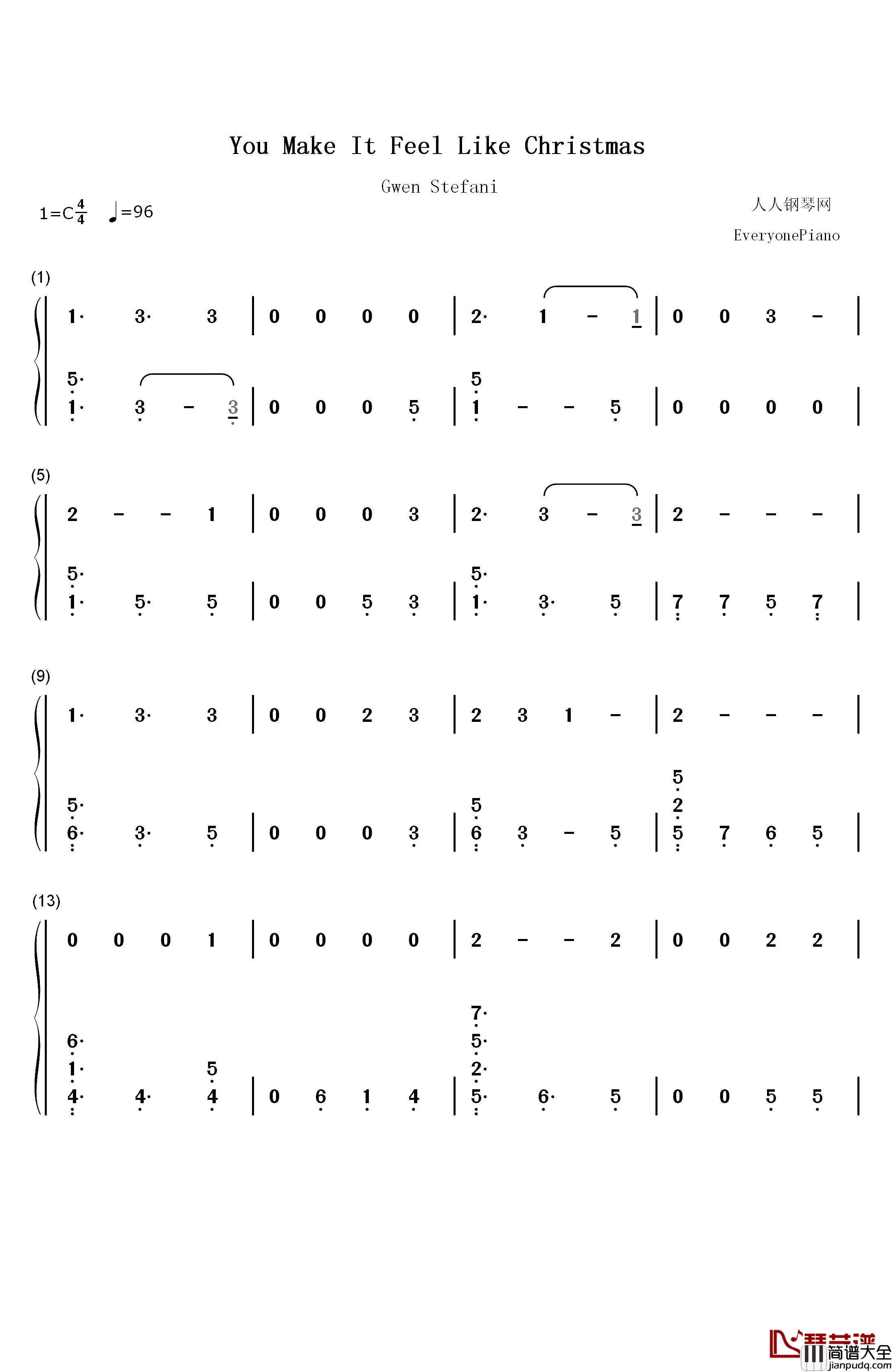 You_Make_It_Feel_Like_Christmas钢琴简谱_数字双手_Gwen_Stefani