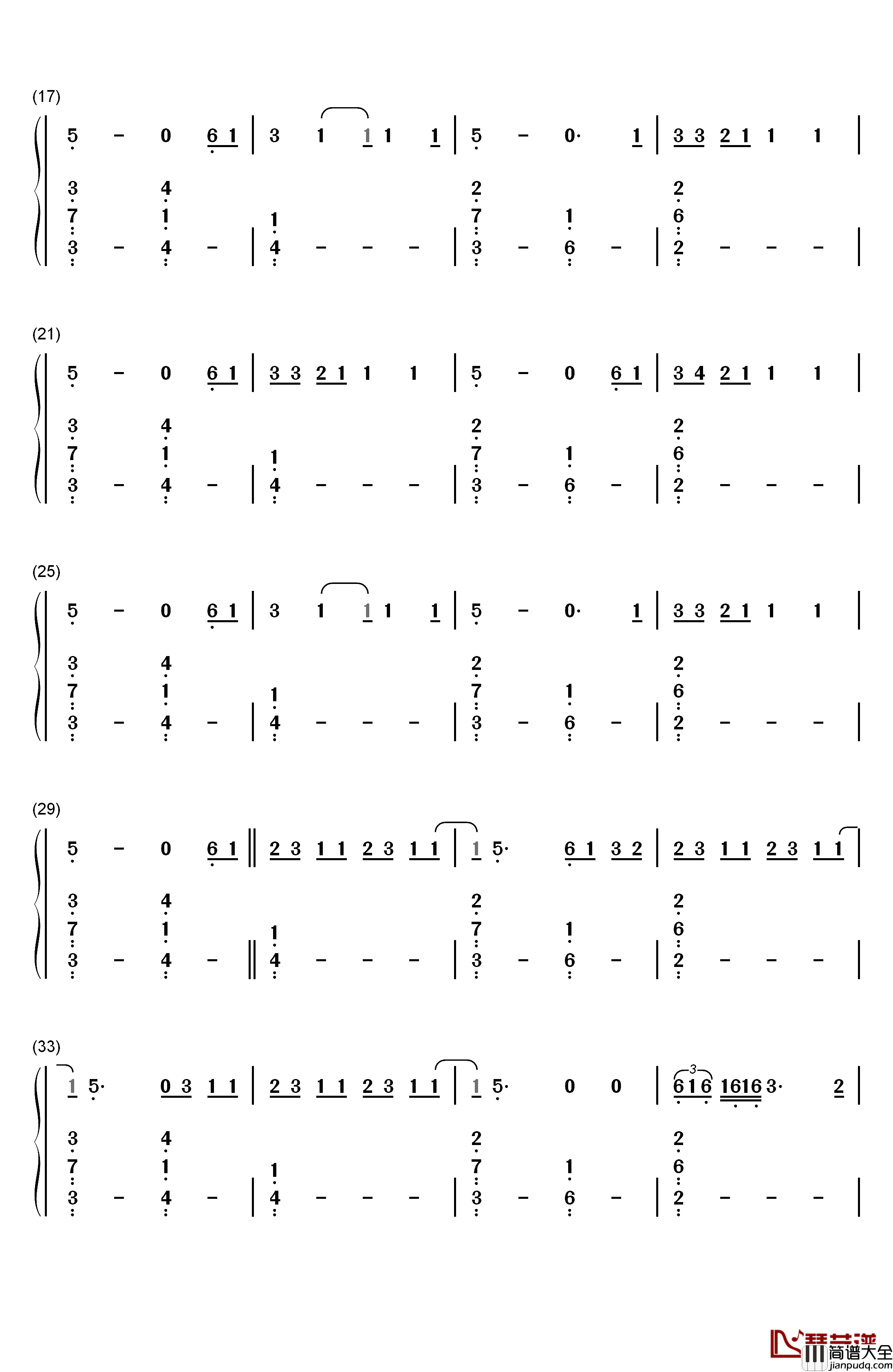 Slide钢琴简谱_数字双手_Calvin_Harris