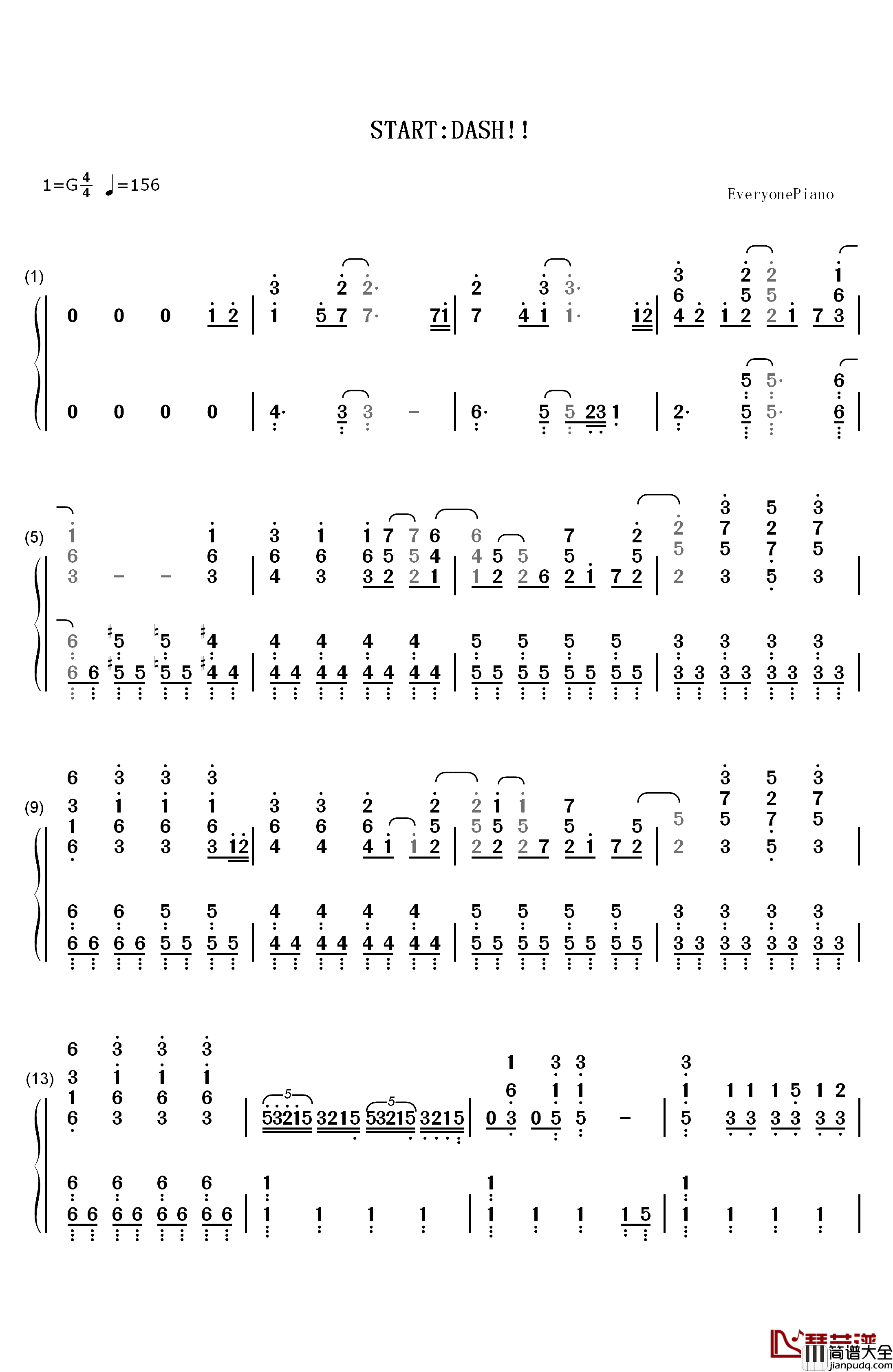 START:DASH!!钢琴简谱_数字双手_佐々木裕