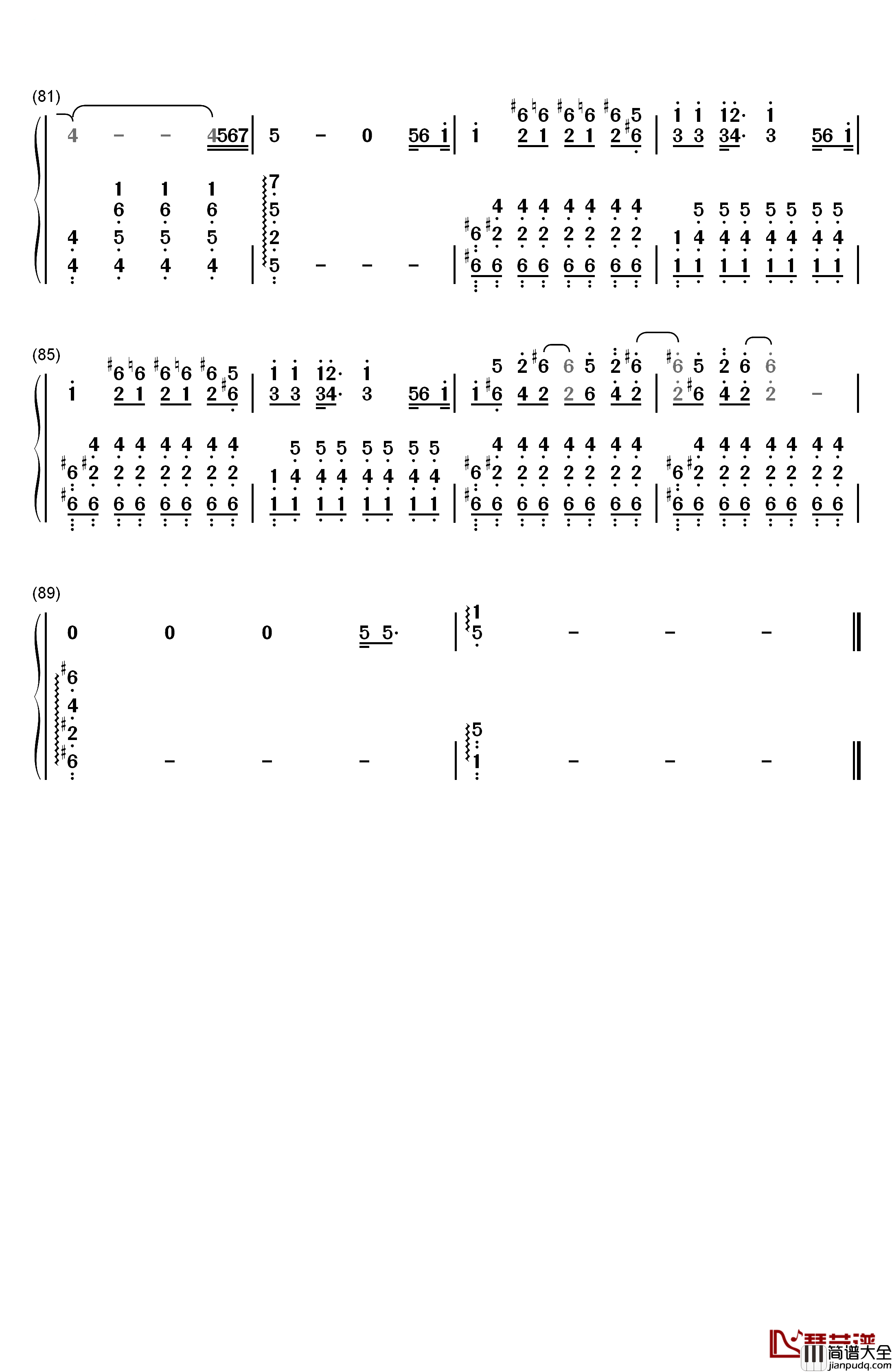 这天钢琴简谱_数字双手_苏打绿