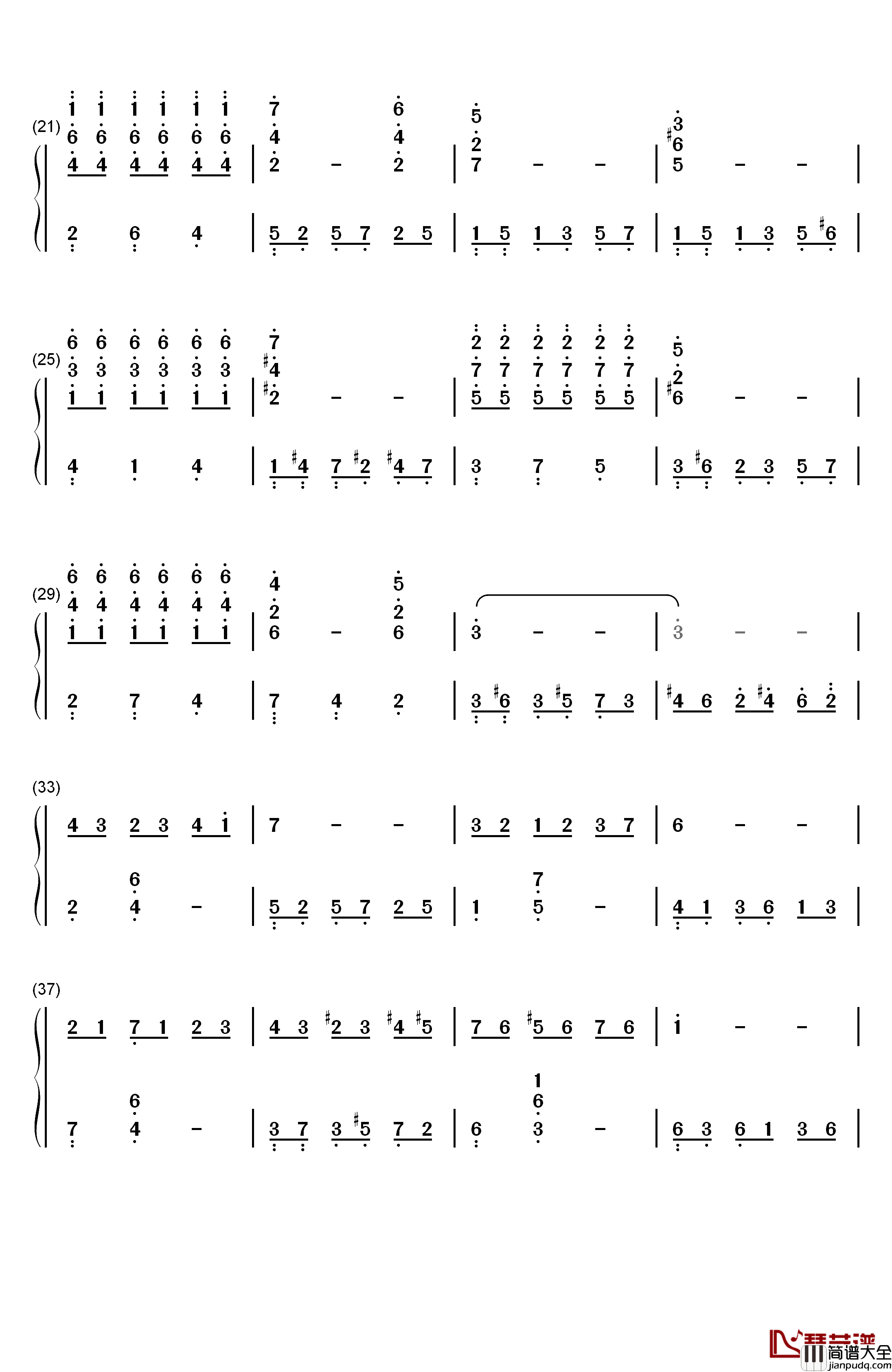 白色恋人钢琴简谱_数字双手_Francis_Lai