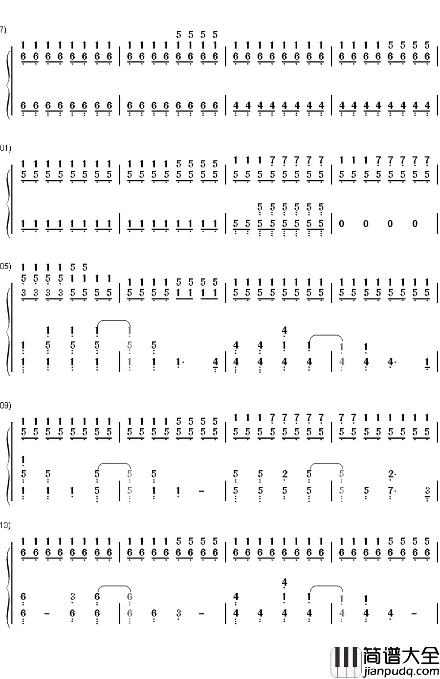 Fix_You钢琴简谱_数字双手_Coldplay