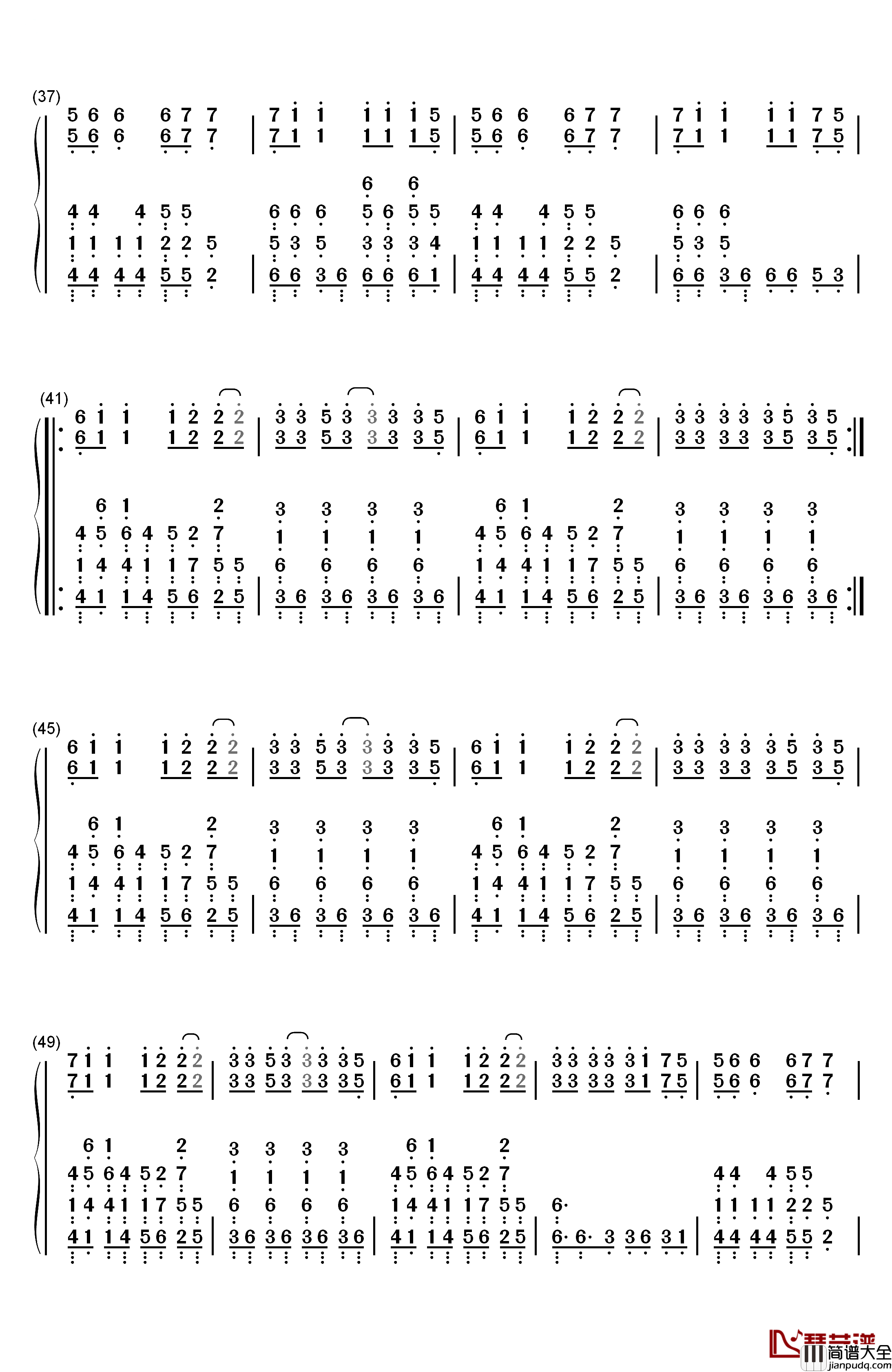 PDD洪荒之力钢琴简谱_数字双手_Hoaprox