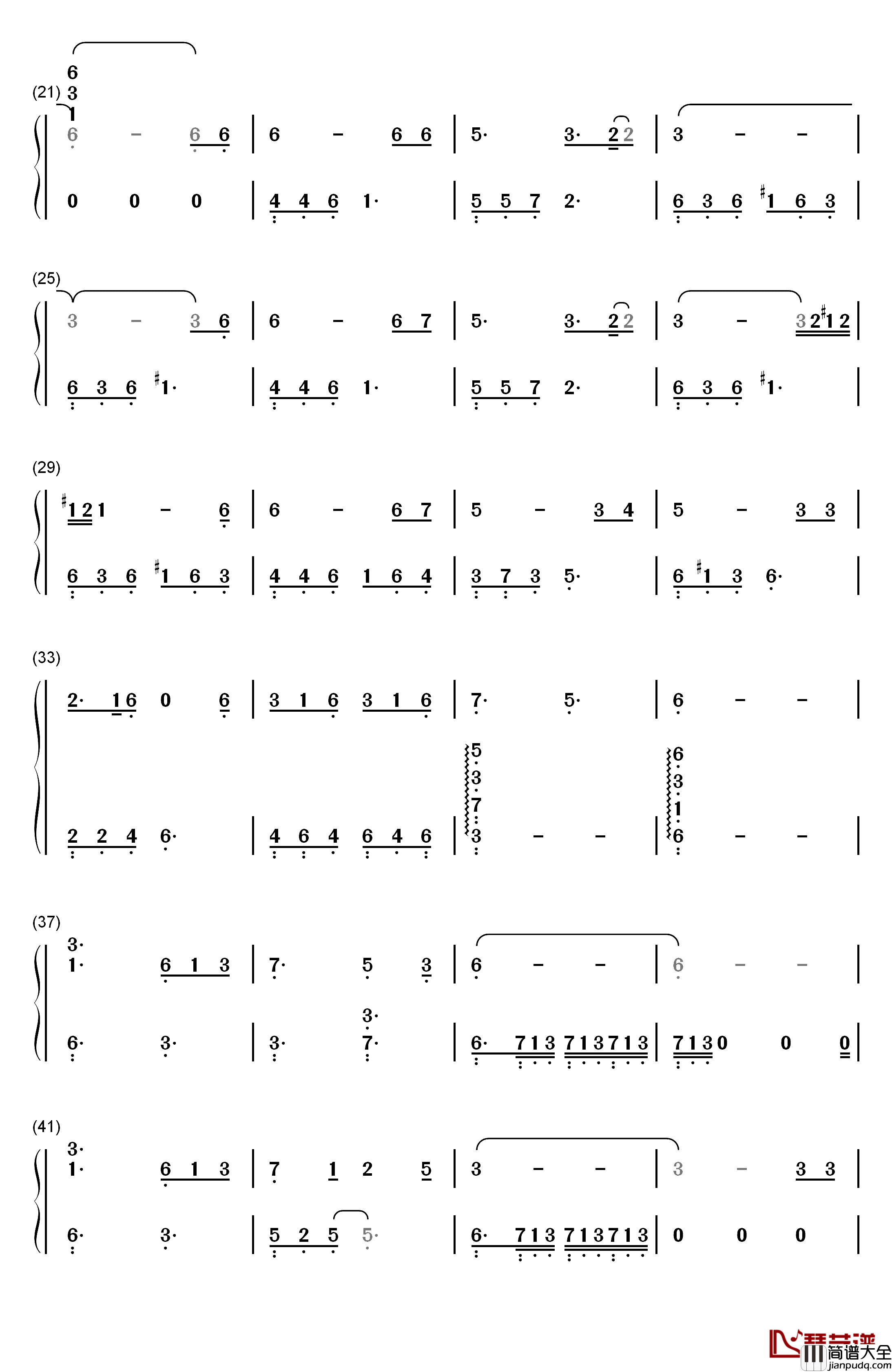 让她降落钢琴简谱_数字双手_何璐