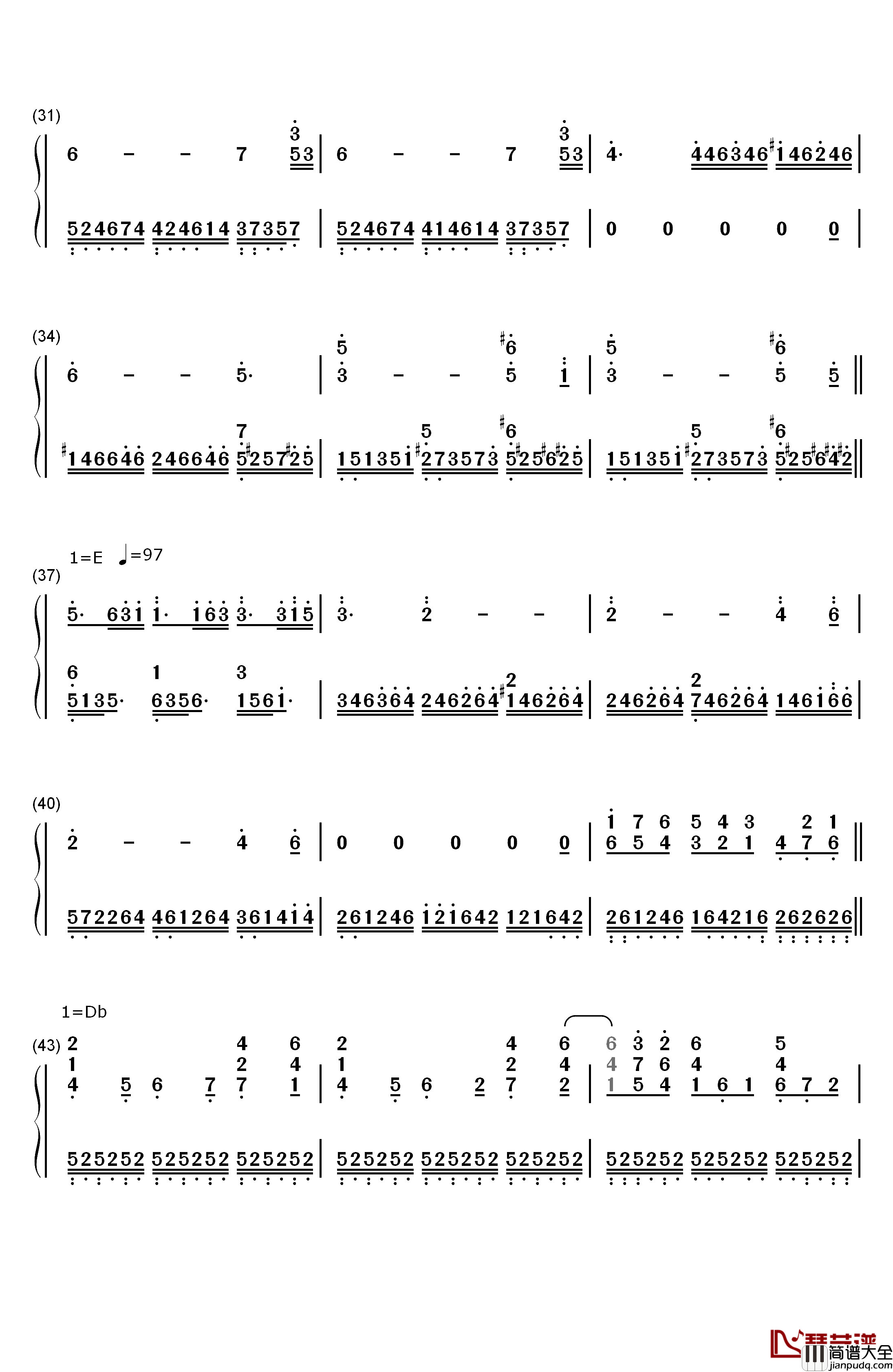 Clair_de_lune钢琴简谱_数字双手_德彪西（Debussy）