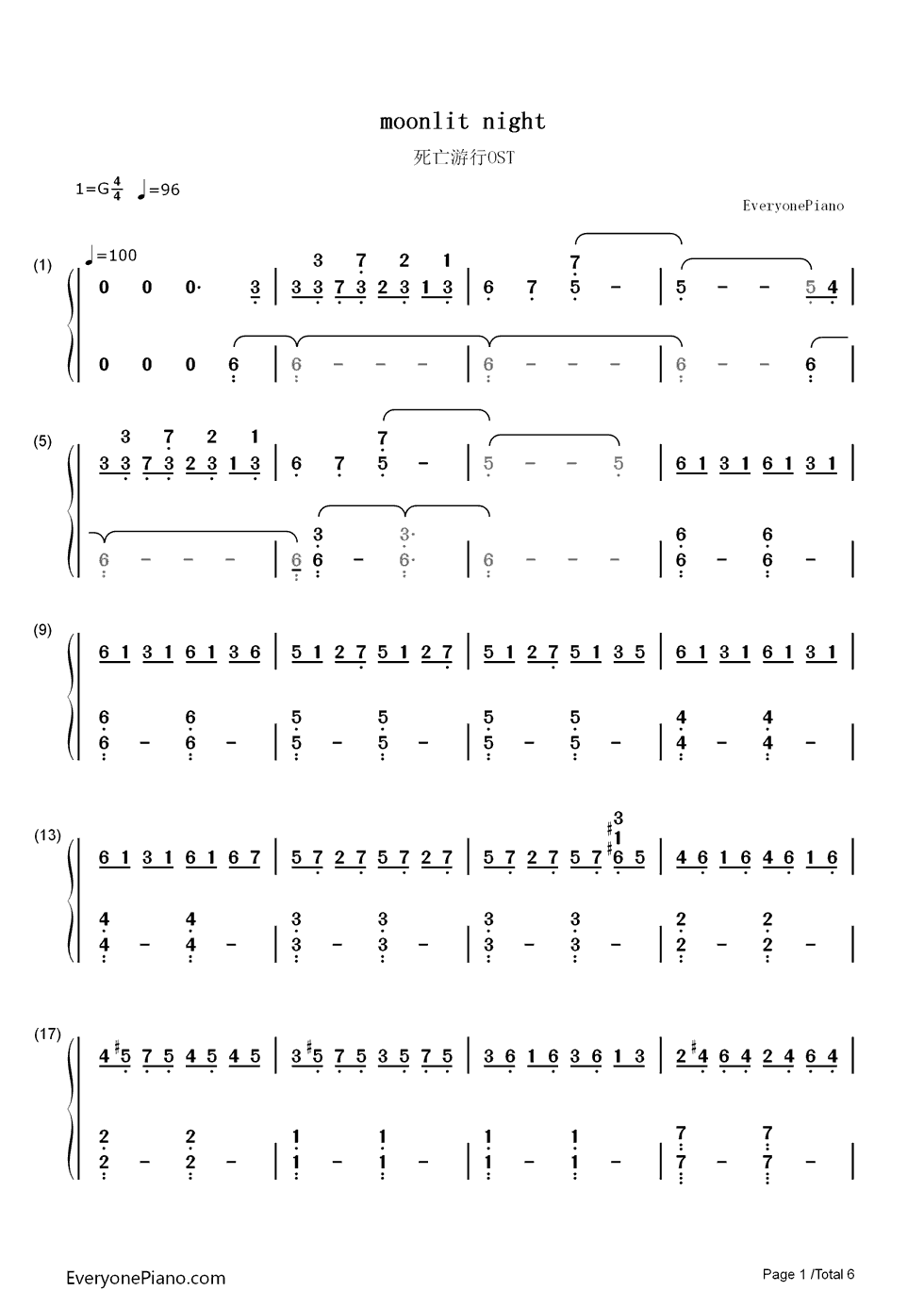 Moonlit_Night钢琴简谱_数字双手_林ゆうき