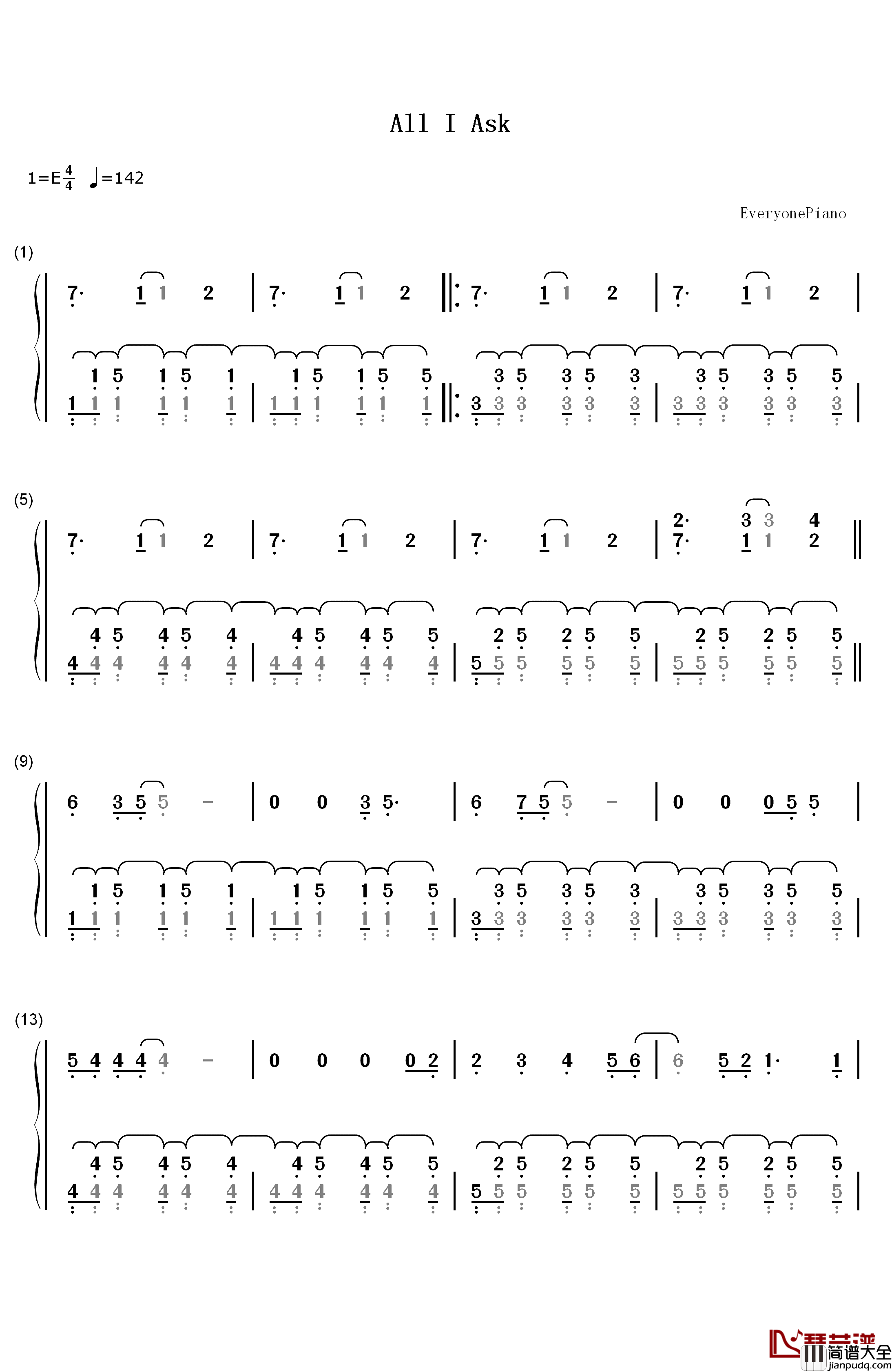 All_I_Ask钢琴简谱_数字双手_Adele