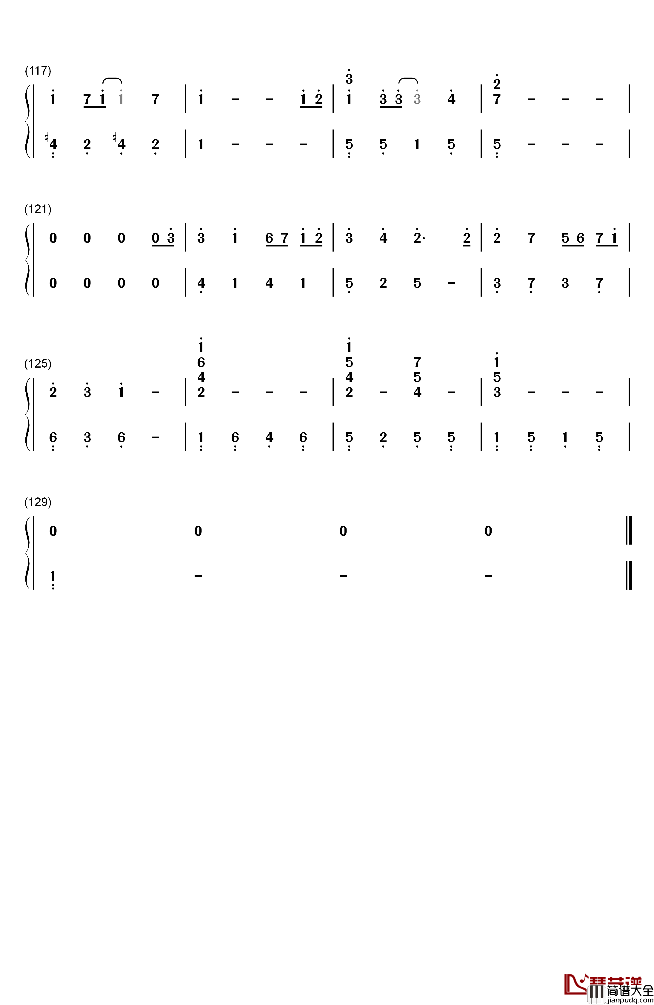 天梯钢琴简谱_数字双手_C_AllStar