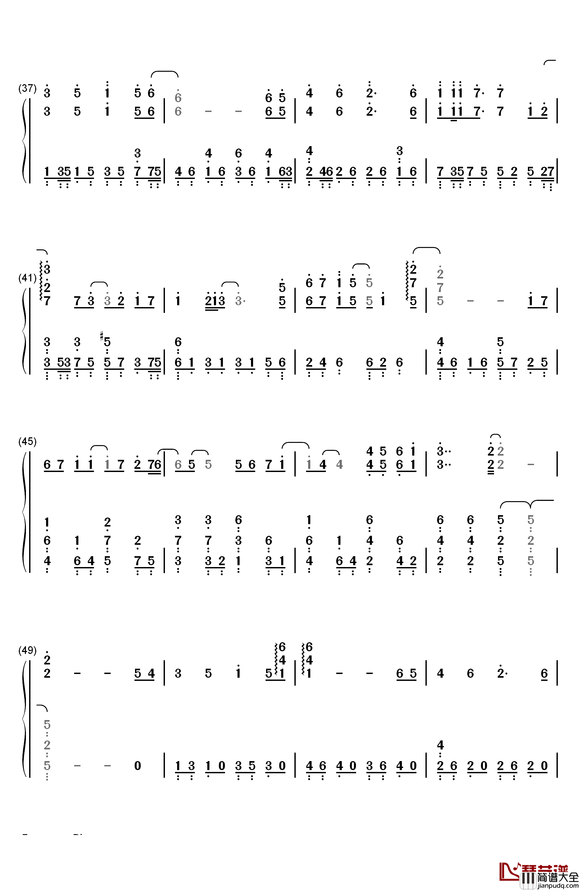 唯一的人钢琴简谱_数字双手_金炯秀（K.Will）