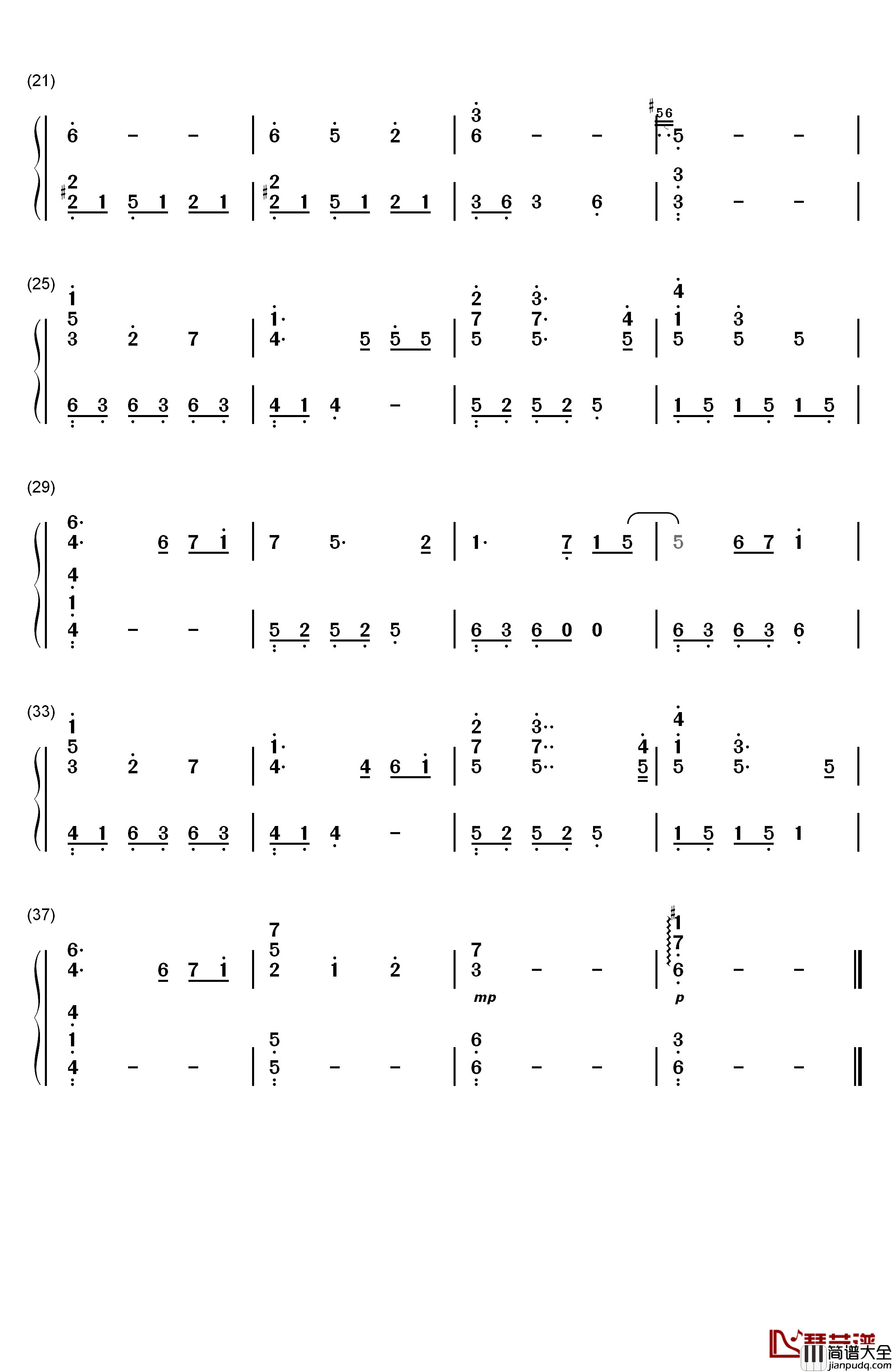 月の涙钢琴简谱_数字双手_Little_wing