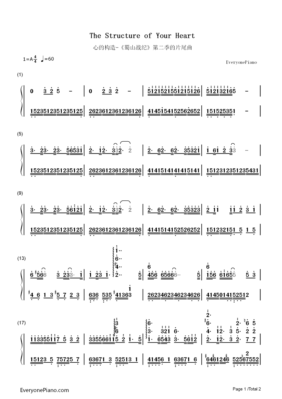 心的构造钢琴简谱_数字双手_曾咏欣