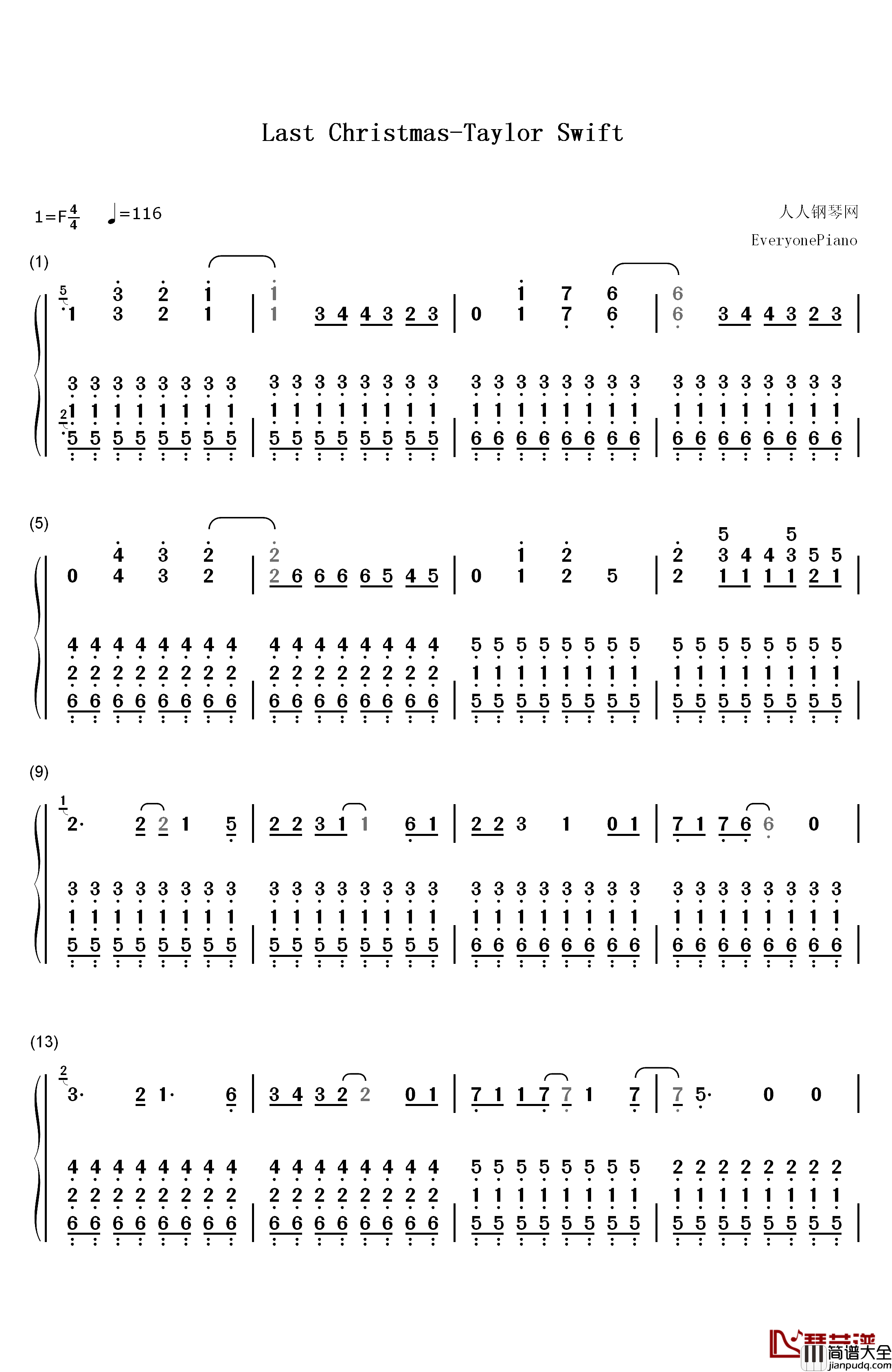 Last_Christmas钢琴简谱_数字双手_Taylor_Swift