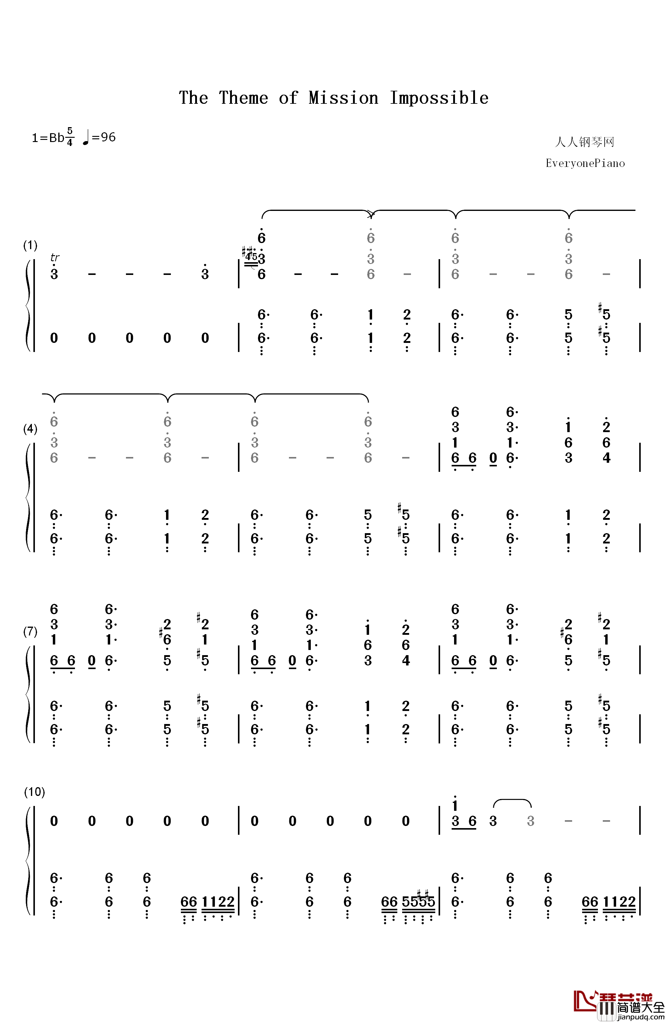 The_Theme_of_Mission_Impossible钢琴简谱_数字双手_Lalo_Schifrin